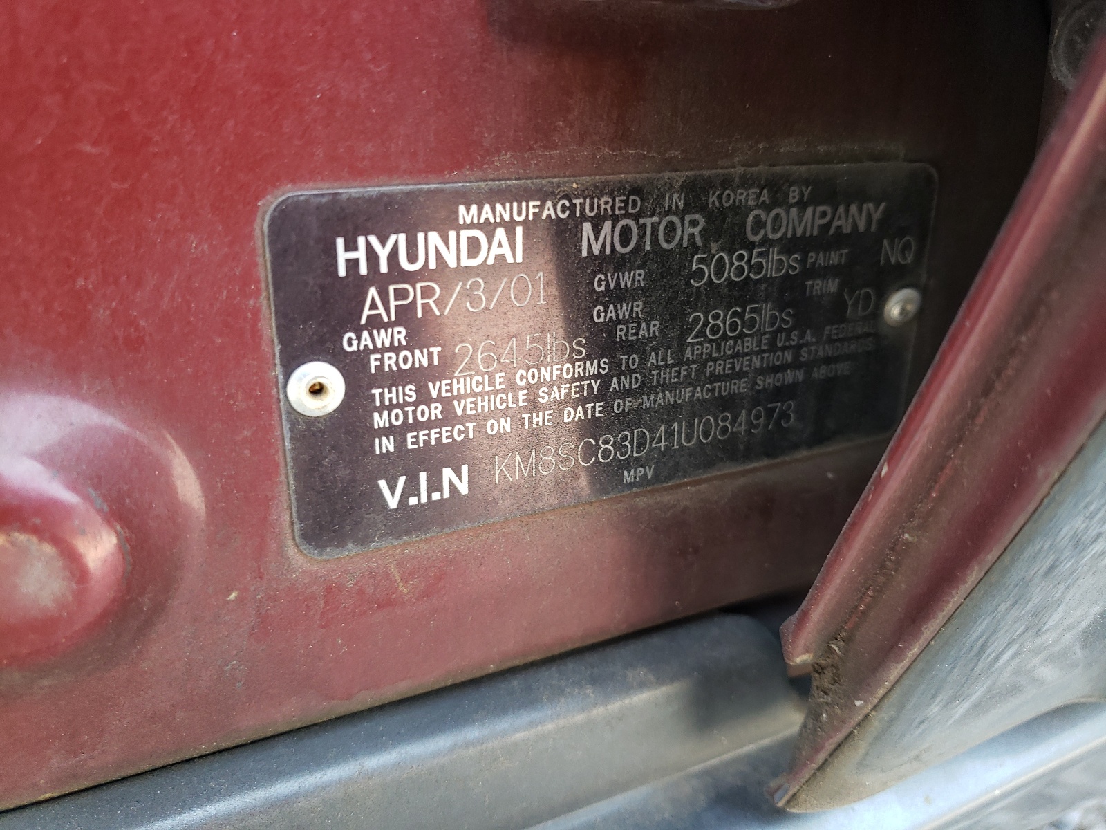 Photo 10 from auction – 2001 HYUNDAI SANTA FE G with VIN KM8SC83D41U084973