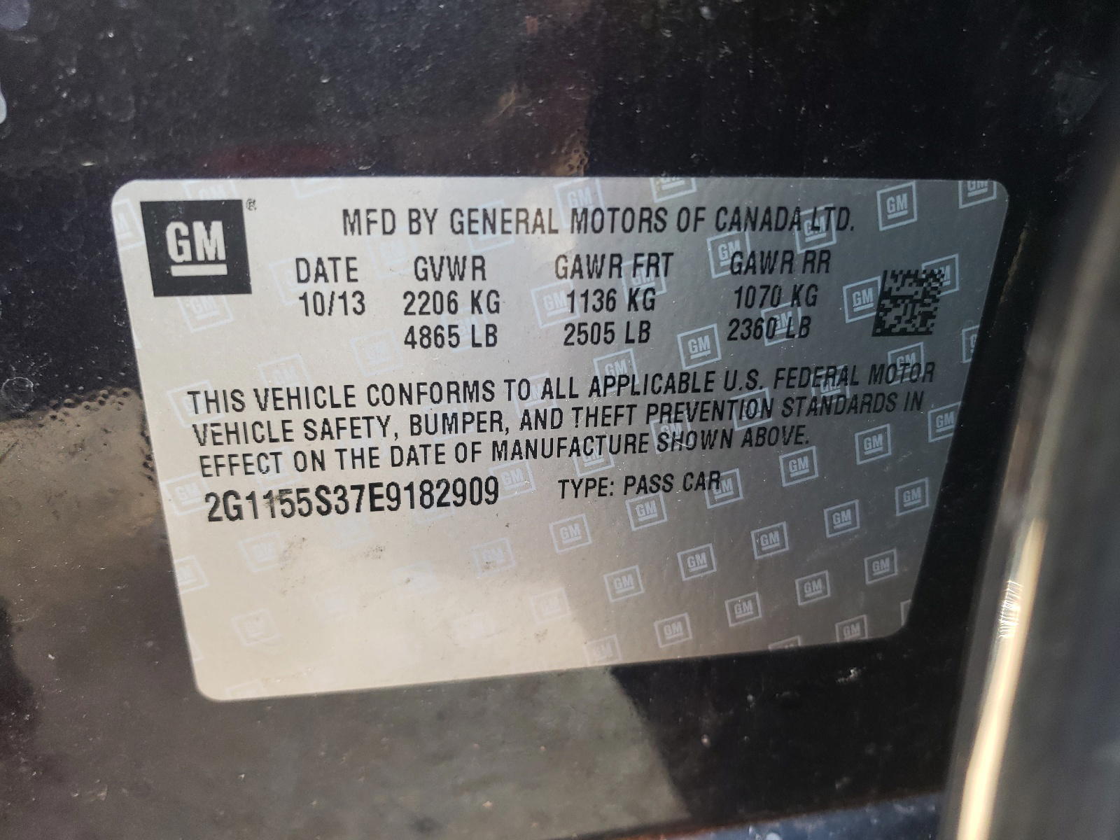 Photo 10 from auction – 2014 CHEVROLET IMPALA LS with VIN 2G1155S37E9182909