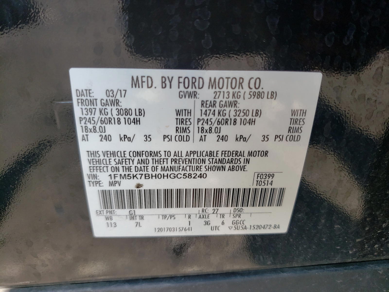 Photo 10 from auction – 2017 FORD EXPLORER with VIN 1FM5K7BH0HGC58240