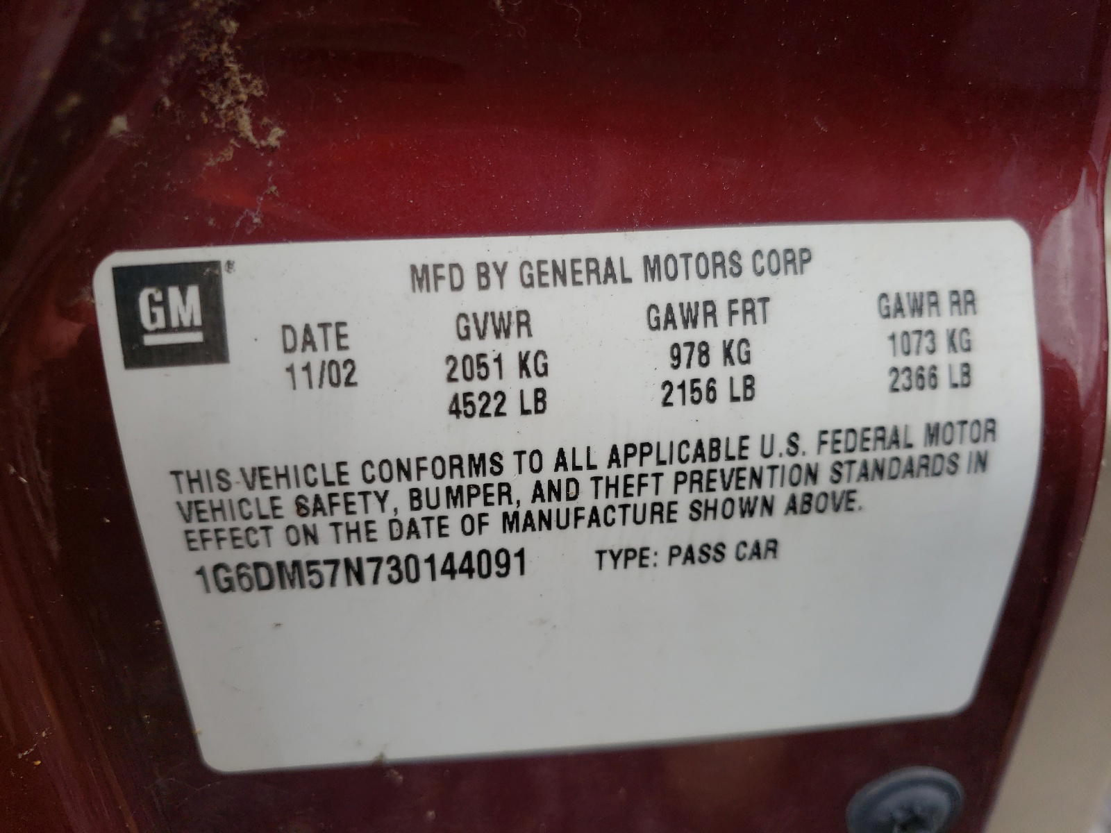 Photo 11 from auction – 2003 CADILLAC CTS with VIN 1G6DM57N730144091