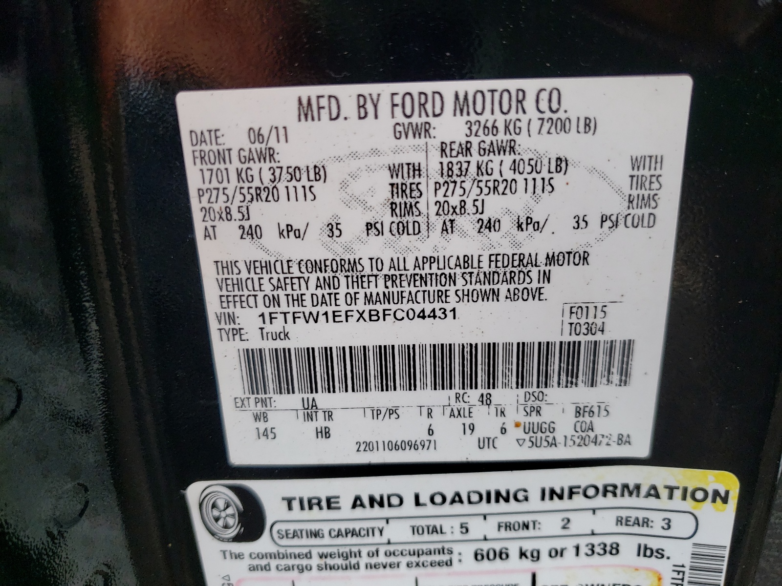 صورة رقم 10 من المزاد - 2011 FORD F150 SUPER مع VIN 1FTFW1EFXBFC04431