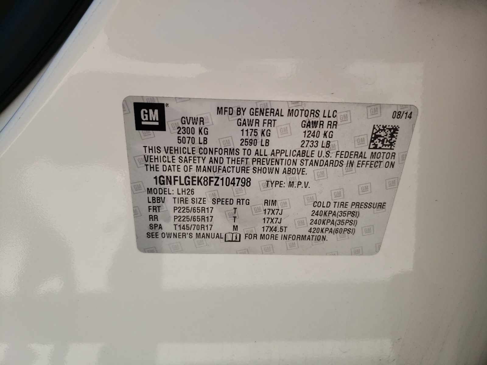 Photo 10 from auction – 2015 CHEVROLET EQUINOX LT with VIN 1GNFLGEK8FZ104798