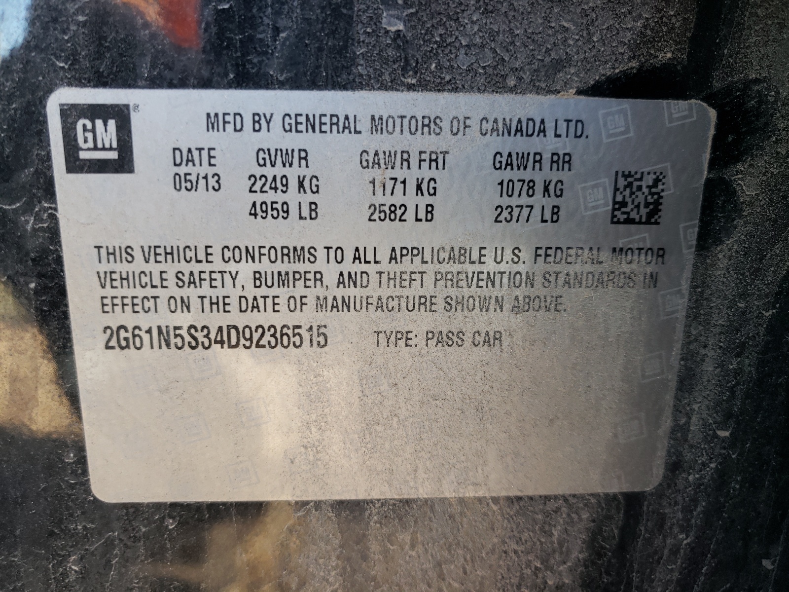 Photo 10 from auction – 2013 CADILLAC 62 with VIN 2G61N5S34D9236515