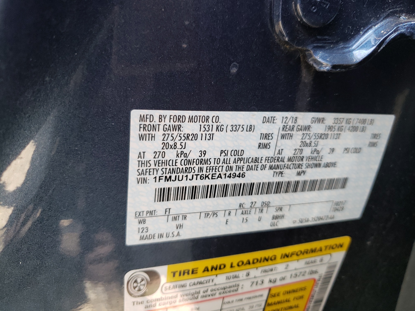 Photo 10 from auction – 2019 FORD EXPEDITION with VIN 1FMJU1JT6KEA14946