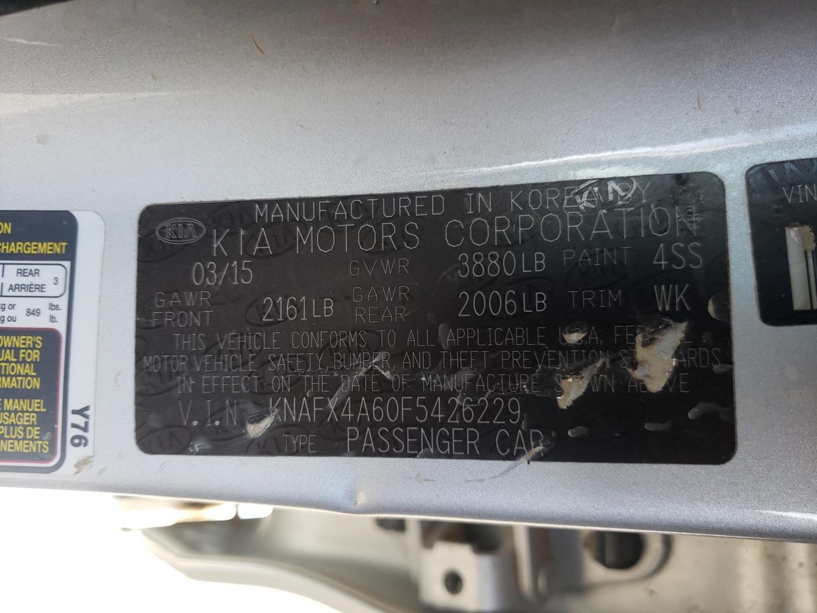 Photo 10 from auction – 2015 KIA FORTE LX with VIN KNAFX4A60F5426229