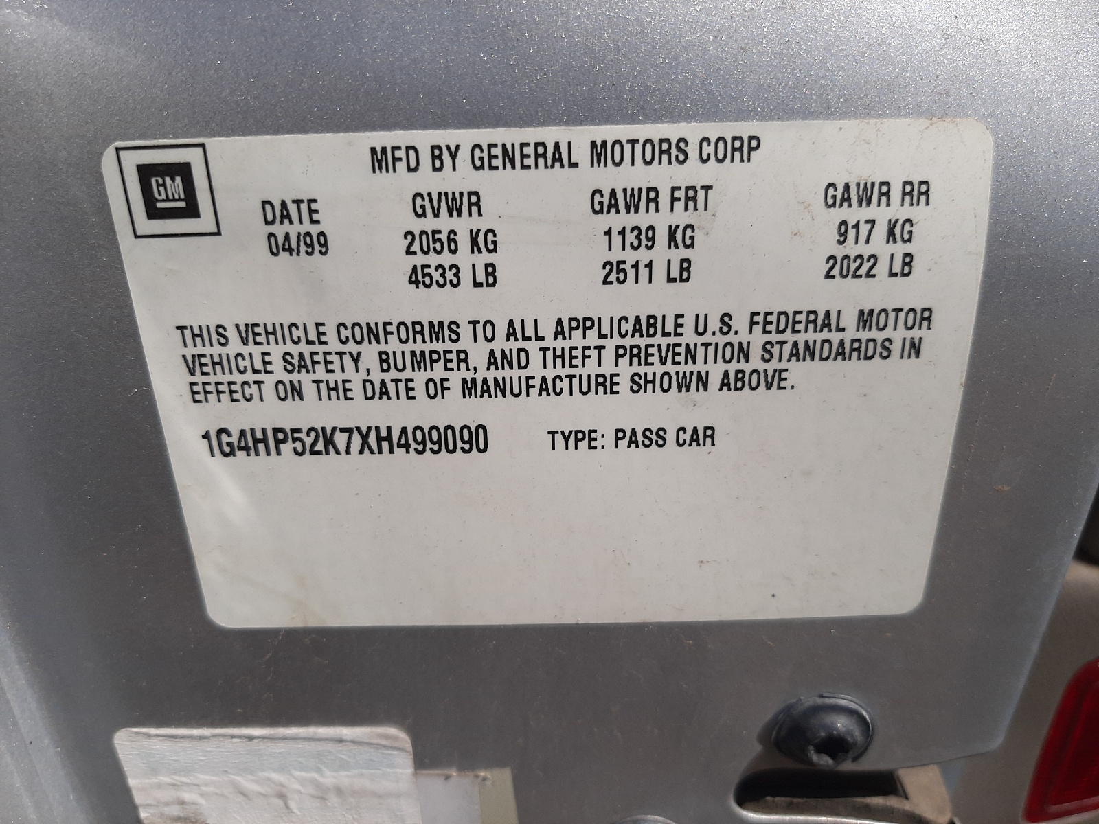 Photo 10 from auction – 1999 BUICK LESABRE CU with VIN 1G4HP52K7XH499090