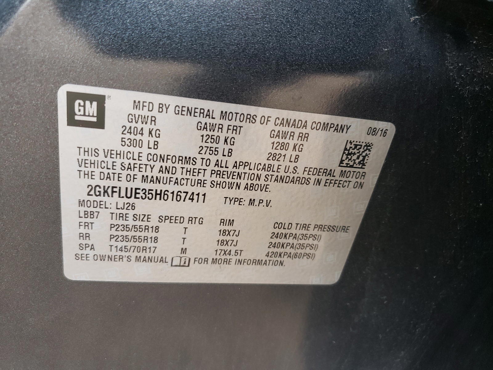 Photo 10 from auction – 2017 GMC TERRAIN SL with VIN 2GKFLUE35H6167411