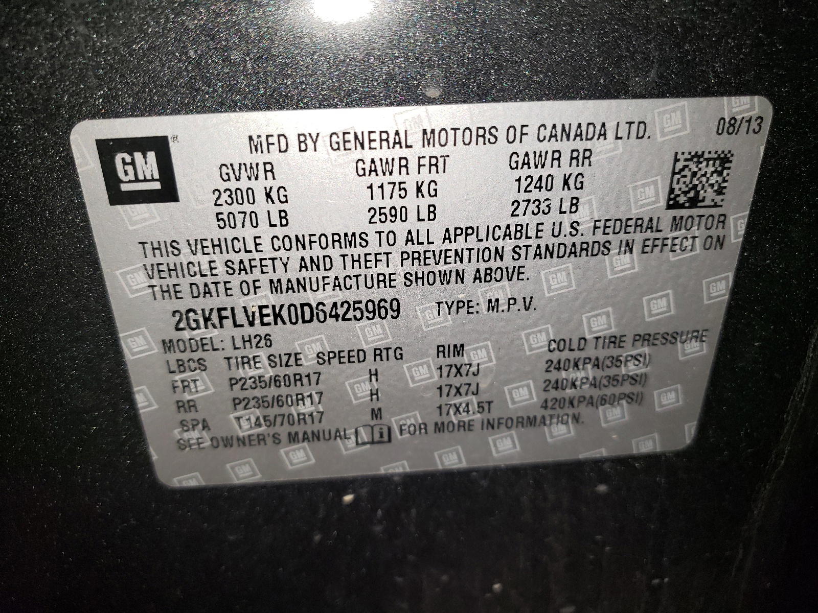 Photo 10 from auction – 2013 GMC TERRAIN SL with VIN 2GKFLVEK0D6425969