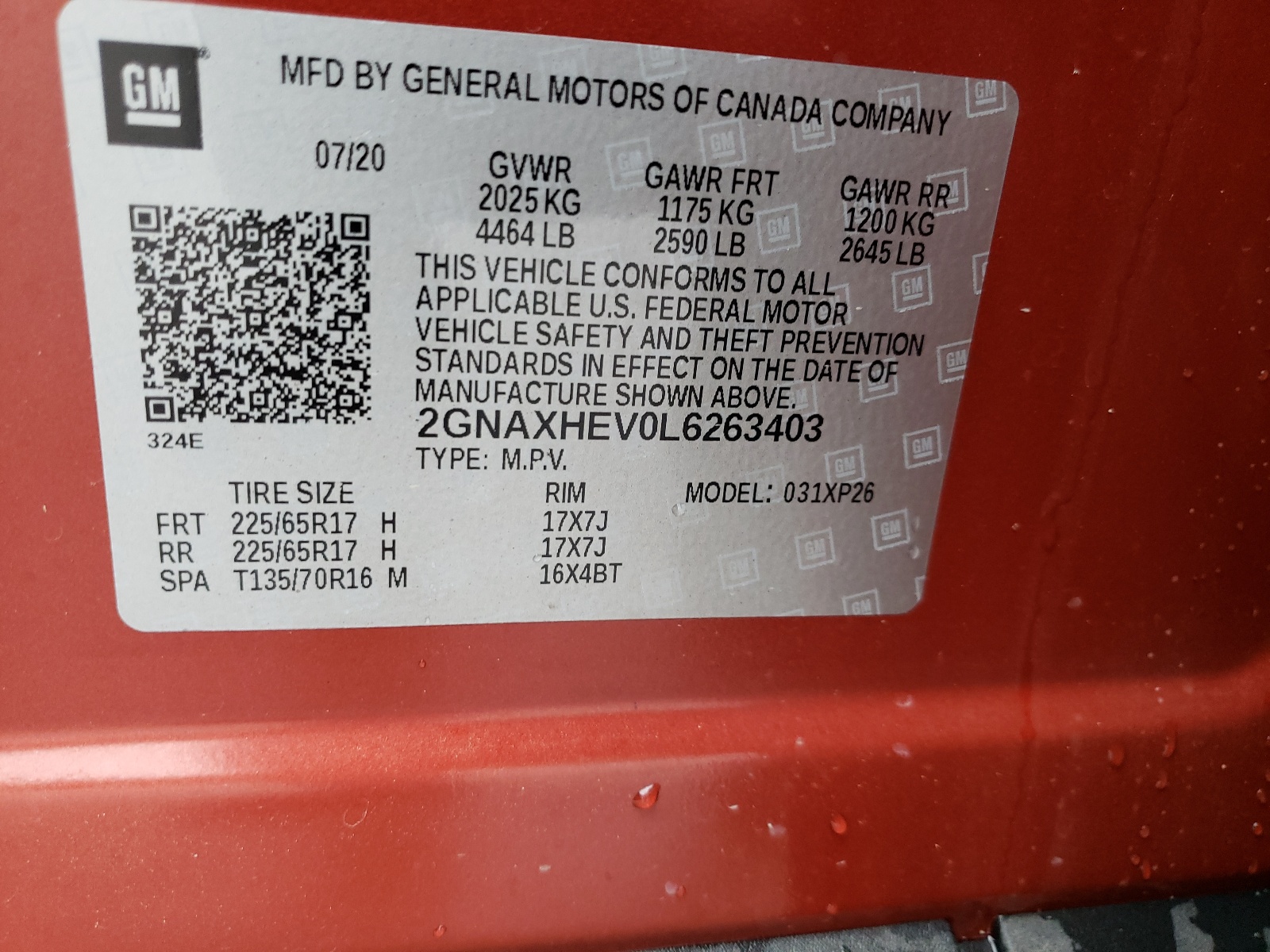 Photo 10 from auction – 2020 CHEVROLET EQUINOX LS with VIN 2GNAXHEV0L6263403
