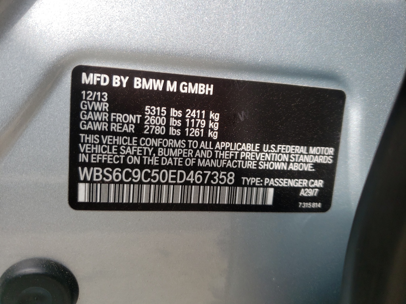 Photo 10 from auction – 2014 BMW M6 GRAN CO with VIN WBS6C9C50ED467358
