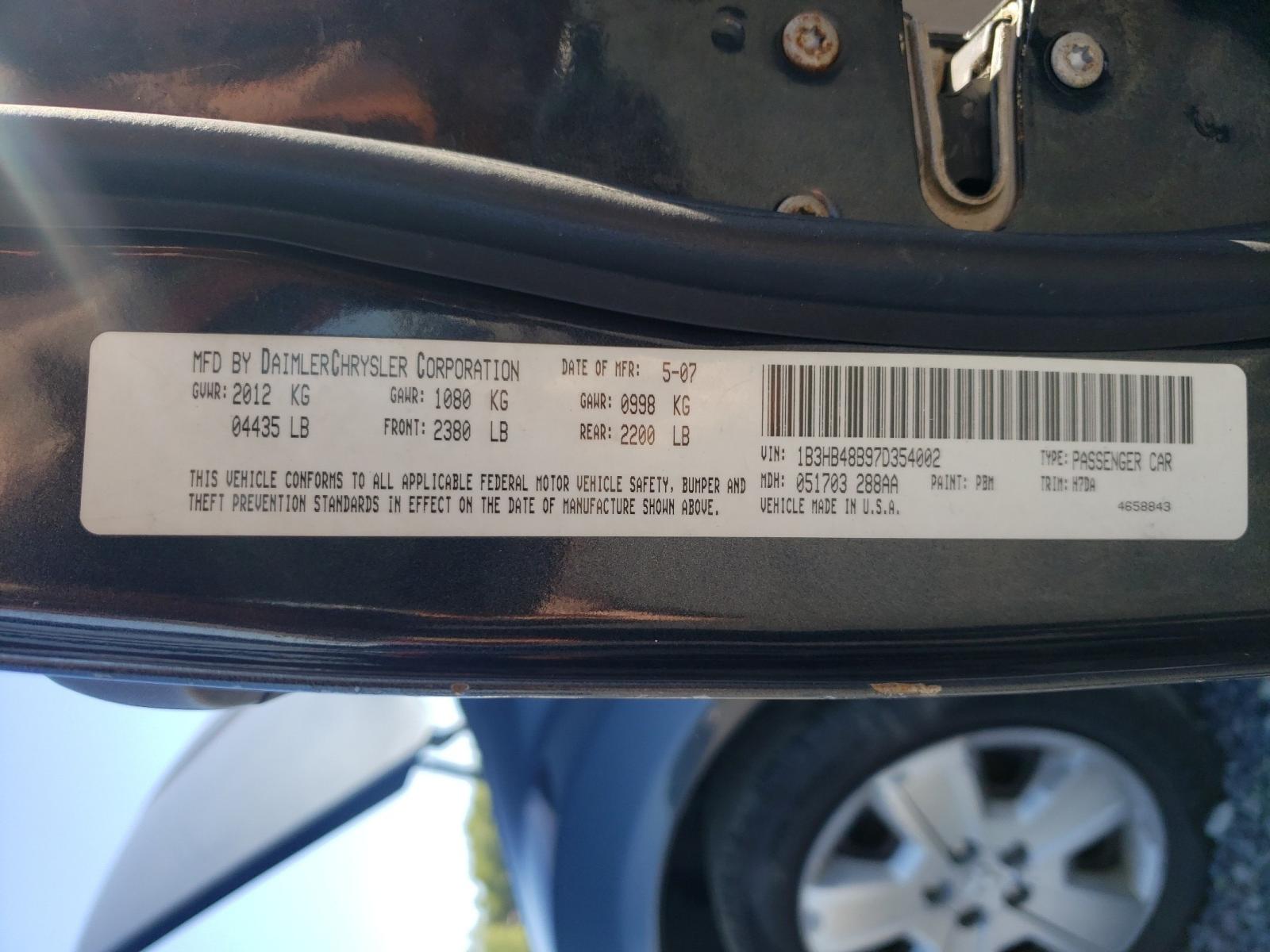 Photo 10 from auction – 2007 DODGE CALIBER SX with VIN 1B3HB48B97D354002