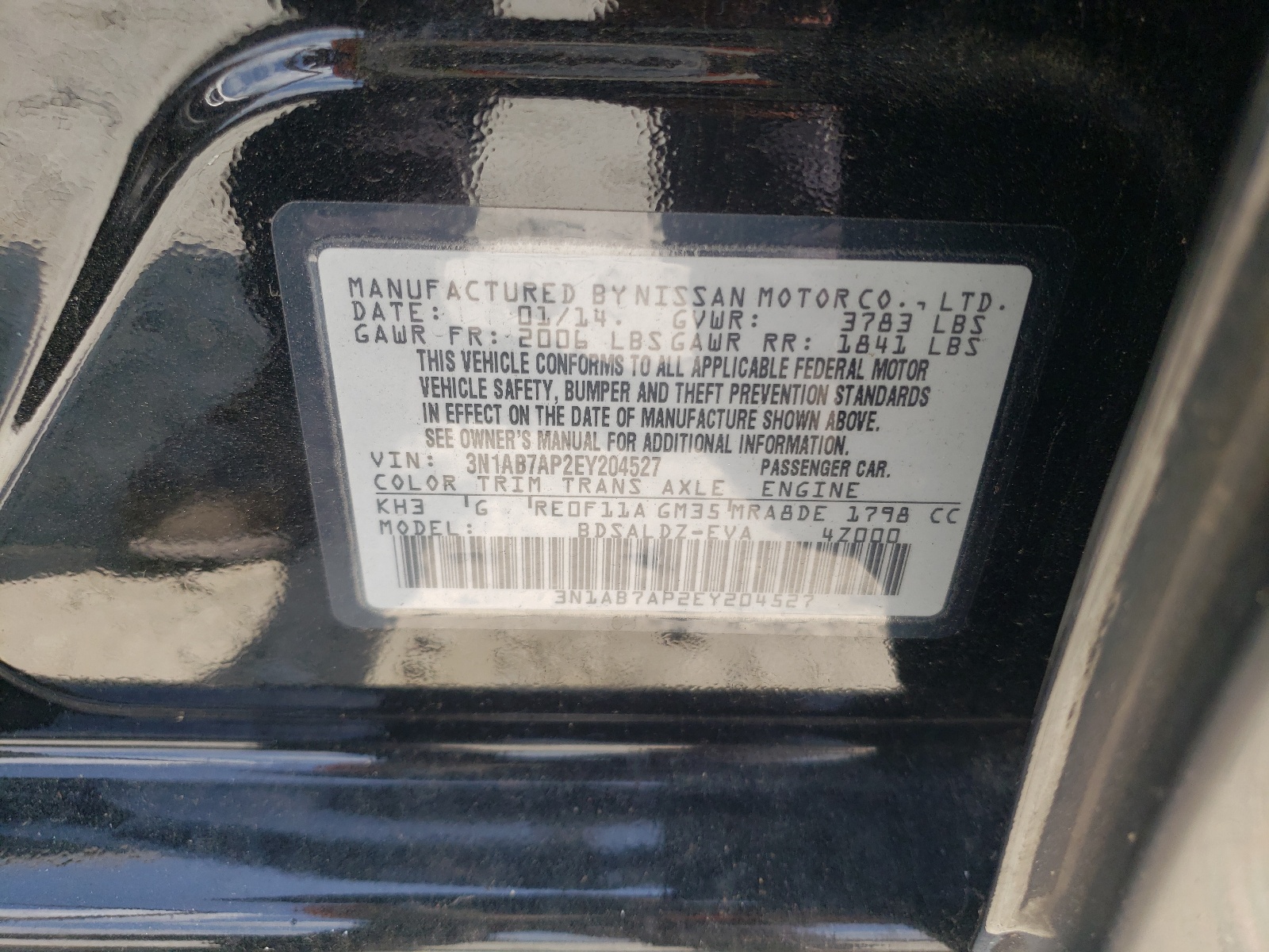 Photo 10 from auction – 2014 NISSAN SENTRA S with VIN 3N1AB7AP2EY204527