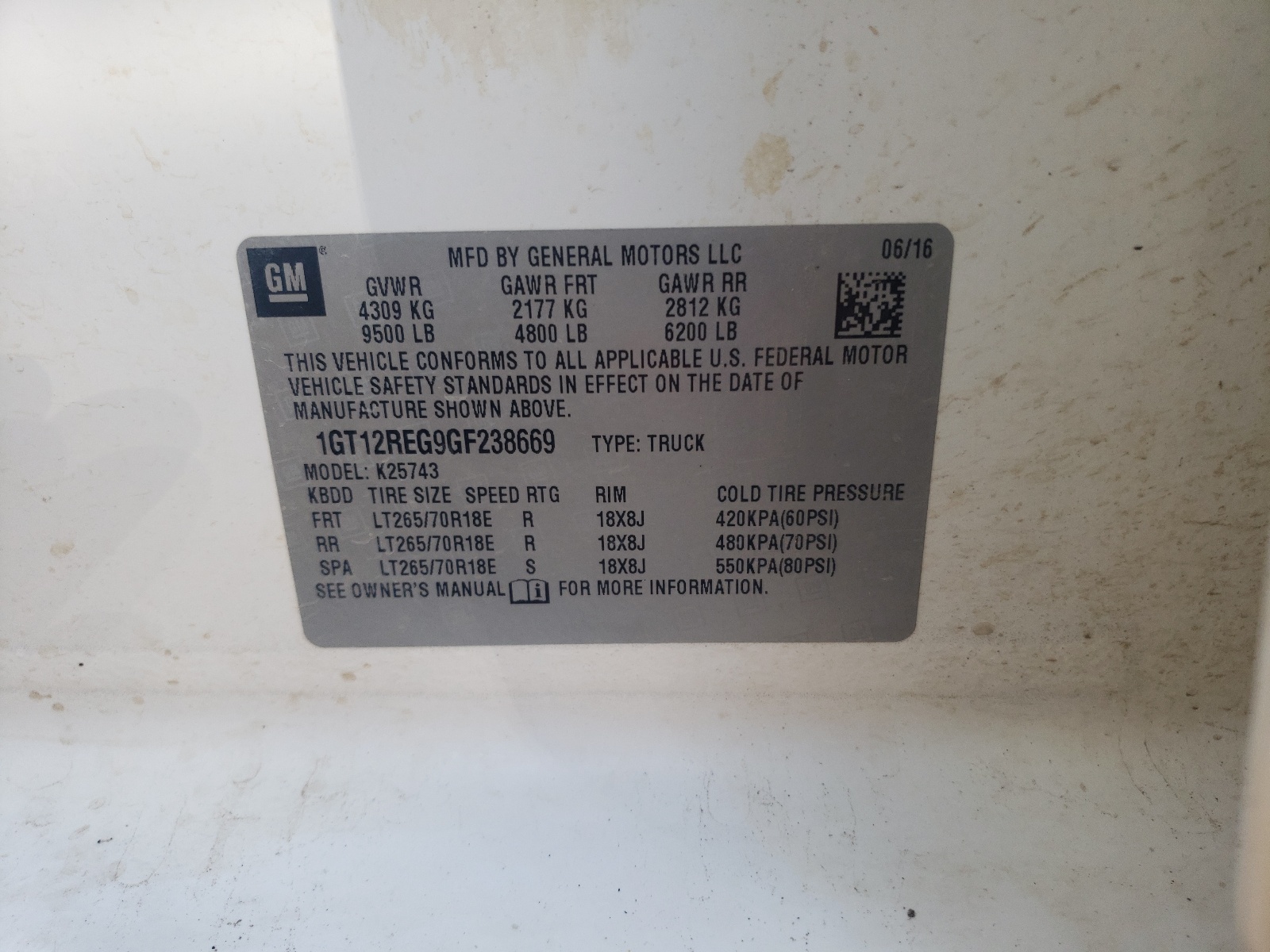 Photo 10 from auction – 2016 GMC SIERRA K25 with VIN 1GT12REG9GF238669