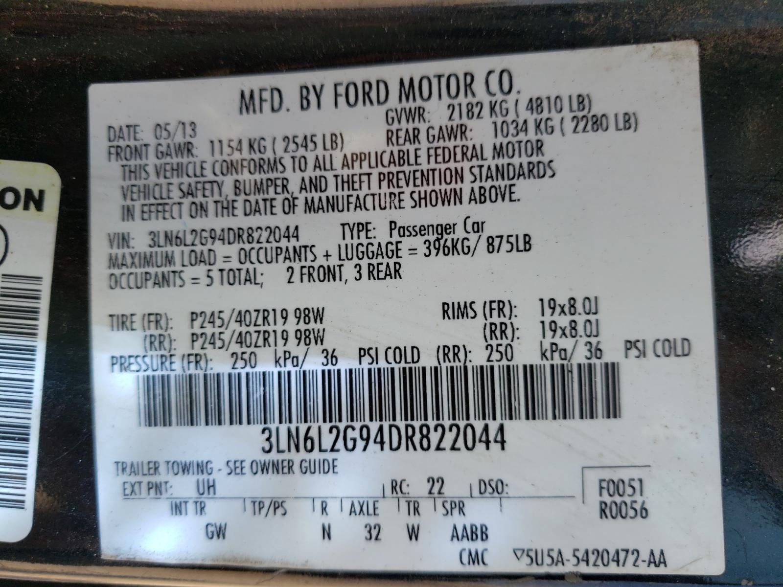 Photo 10 from auction – 2013 LINCOLN MKZ with VIN 3LN6L2G94DR822044