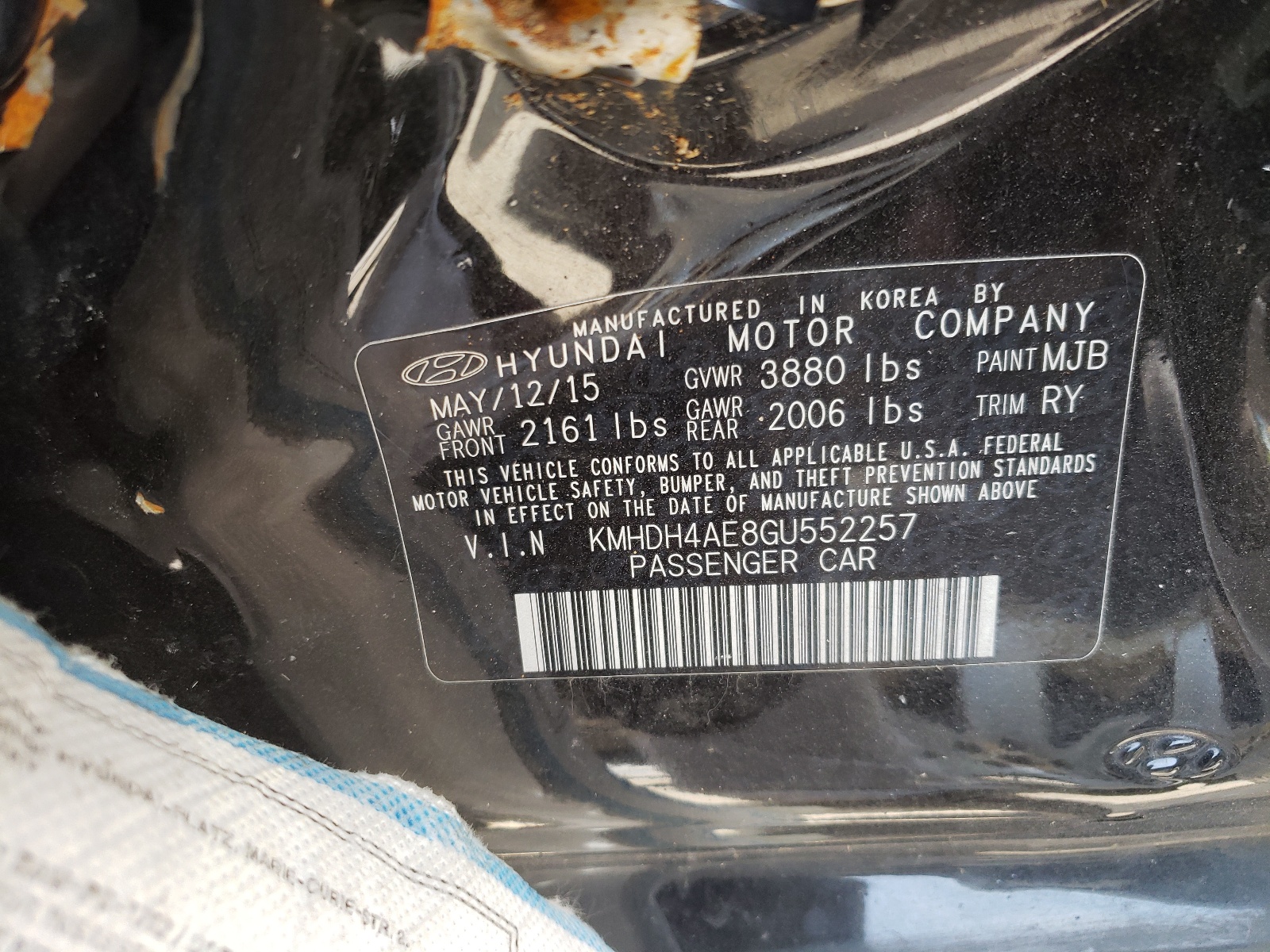 Photo 10 from auction – 2016 HYUNDAI ELANTRA with VIN KMHDH4AE8GU552257