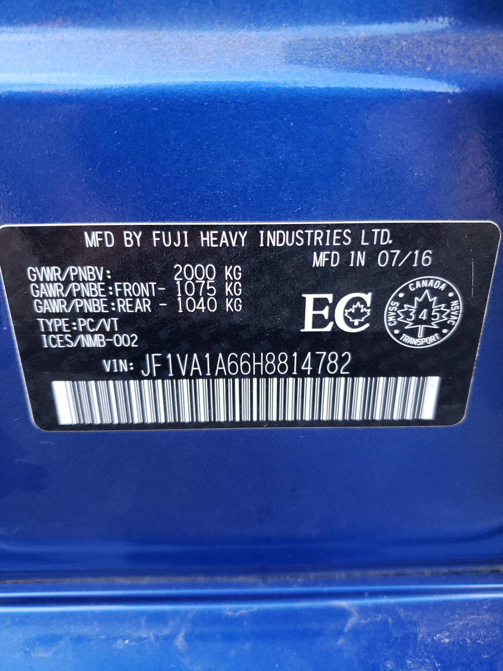 Photo 10 from auction – 2017 SUBARU WRX with VIN JF1VA1A66H8814782