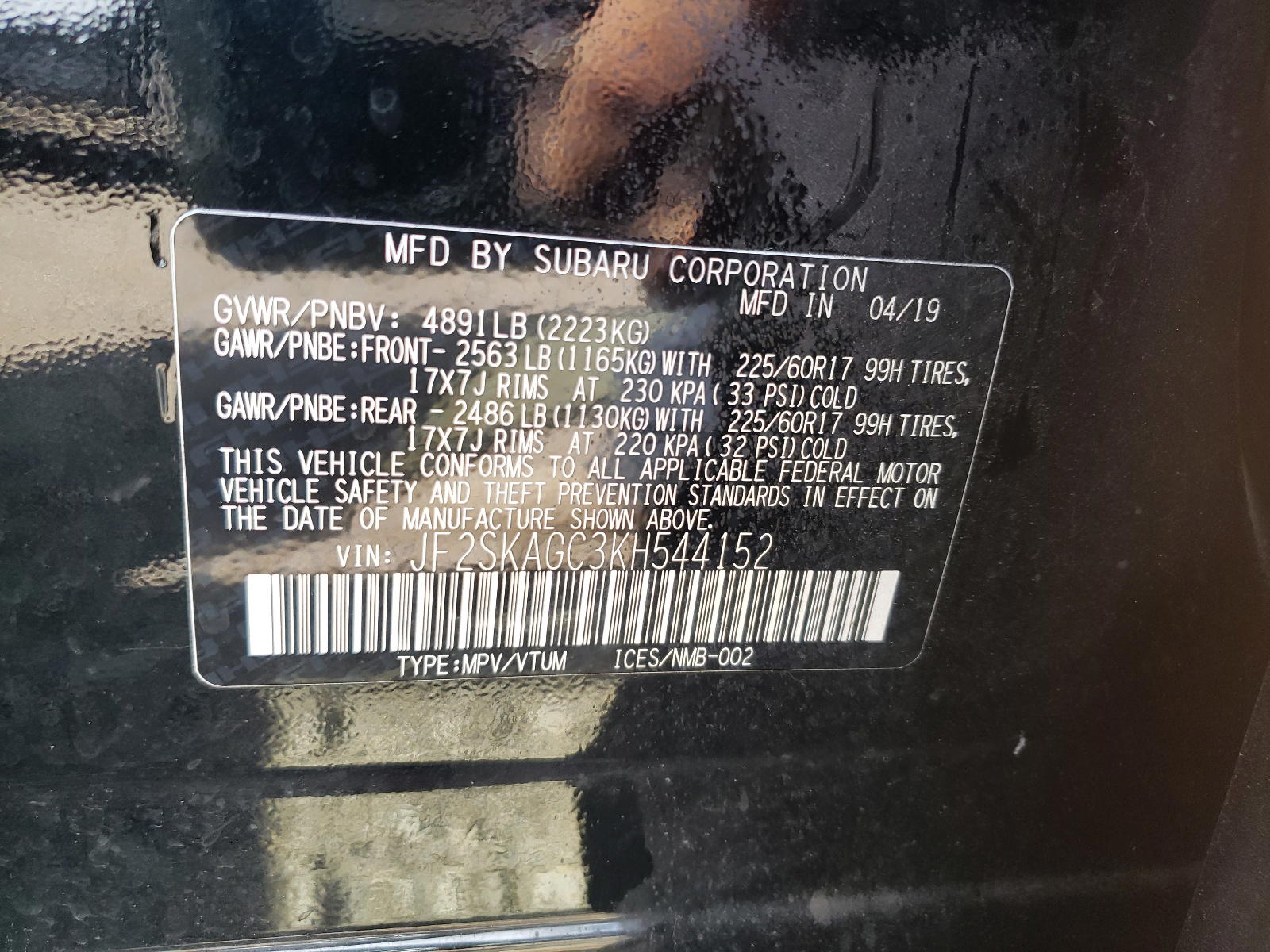Photo 10 from auction – 2019 SUBARU FORESTER P with VIN JF2SKAGC3KH544152
