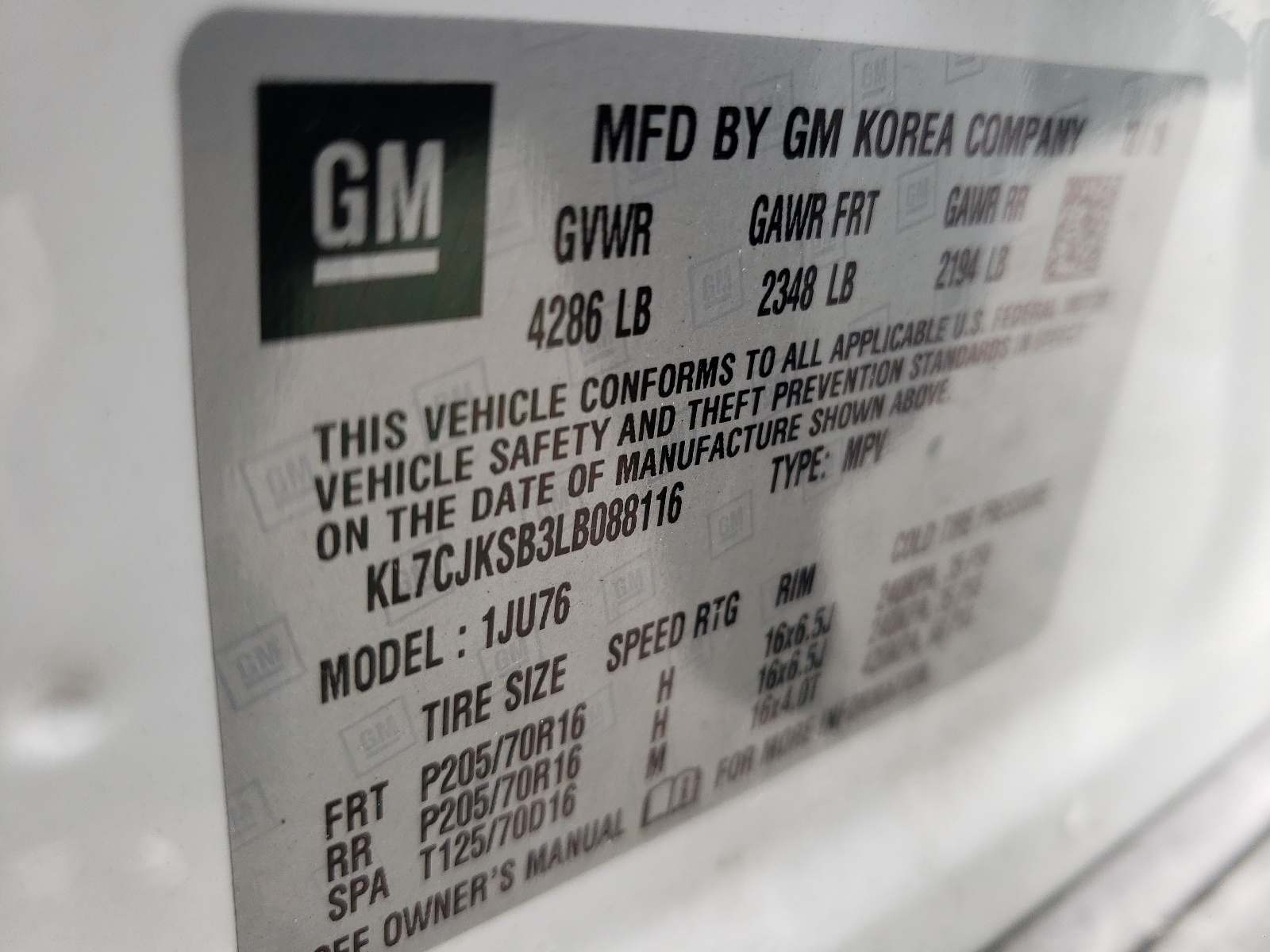 Photo 10 from auction – 2020 CHEVROLET TRAX LS with VIN KL7CJKSB3LB088116