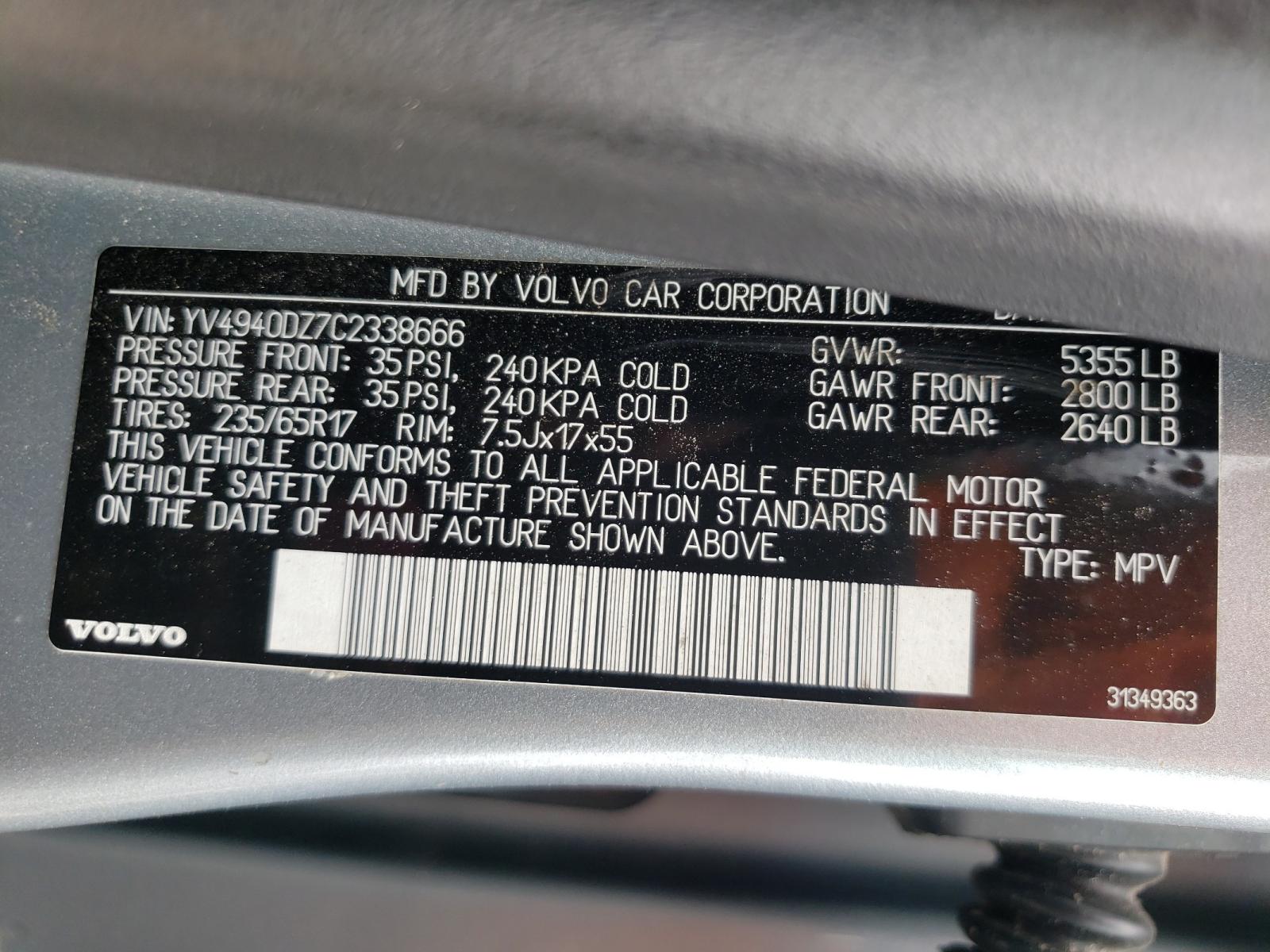 Photo 10 from auction – 2012 VOLVO XC60 3.2 with VIN YV4940DZ7C2338666