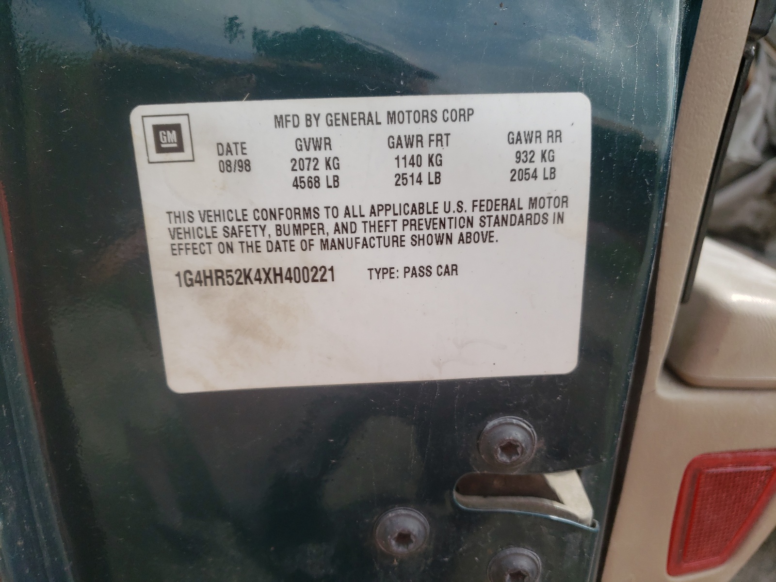 Photo 10 from auction – 1999 BUICK LESABRE with VIN 1G4HR52K4XH400221