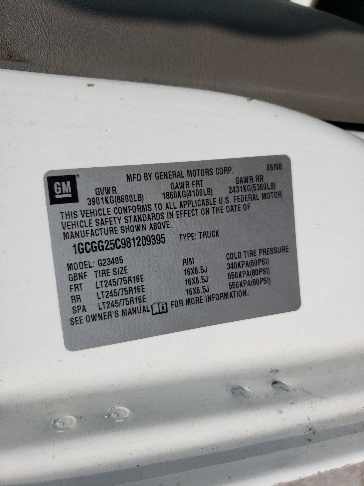 Photo 10 from auction – 2008 CHEVROLET EXPRESS G2 with VIN 1GCGG25C981209395