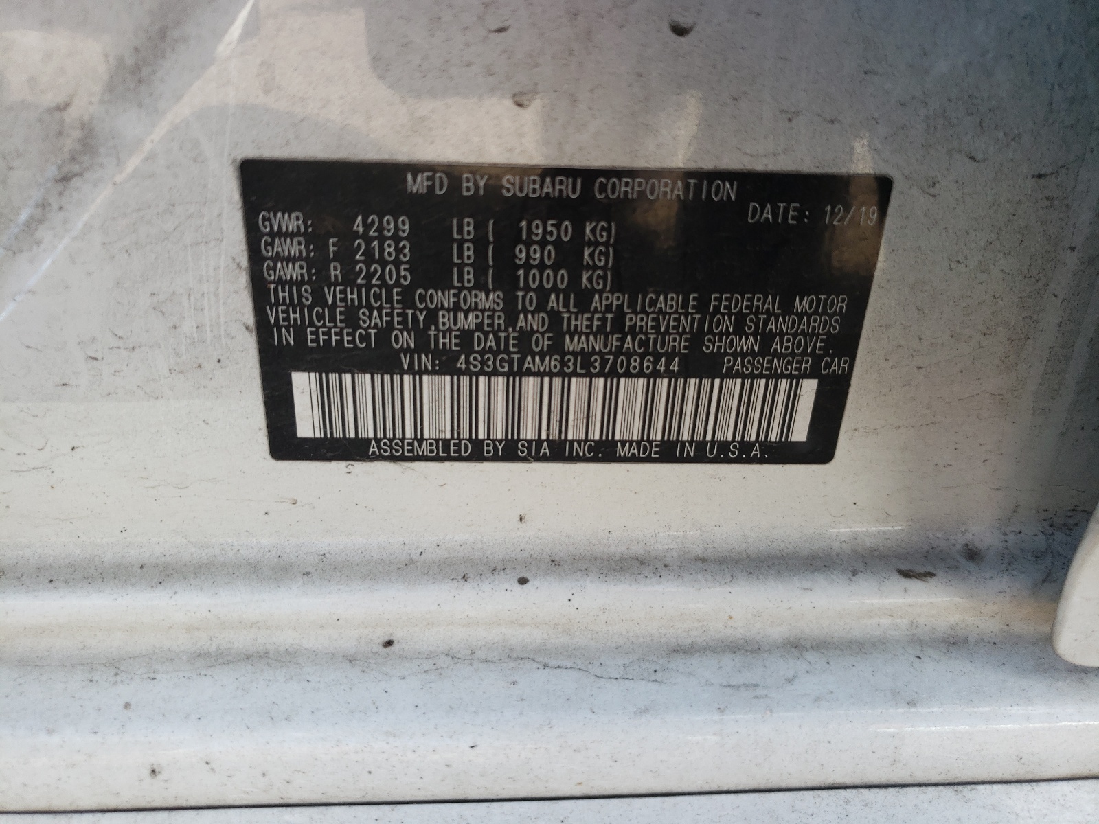 Photo 10 from auction – 2020 SUBARU IMPREZA SP with VIN 4S3GTAM63L3708644