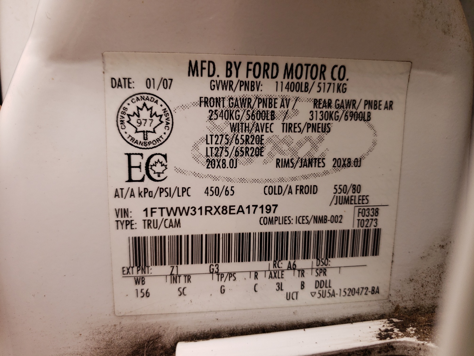 Photo 10 from auction – 2008 FORD F350 SRW S with VIN 1FTWW31RX8EA17197