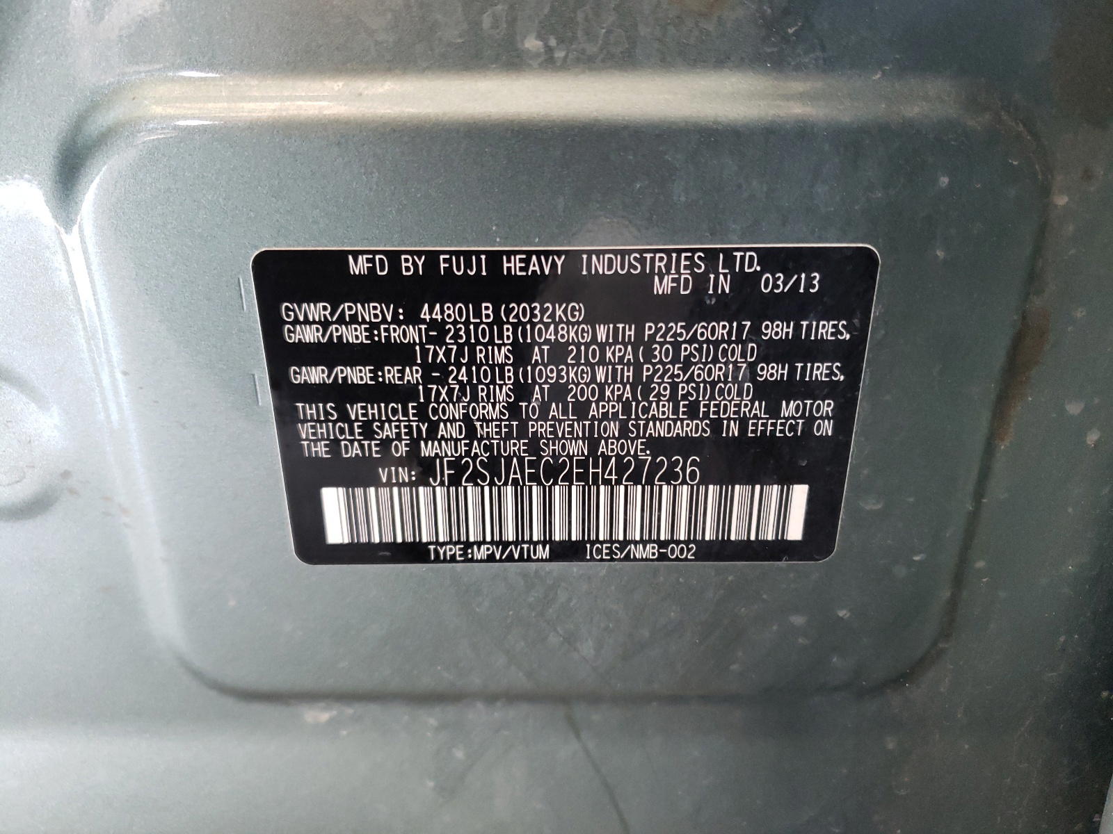 Photo 10 from auction – 2014 SUBARU FORESTER 2 with VIN JF2SJAEC2EH427236