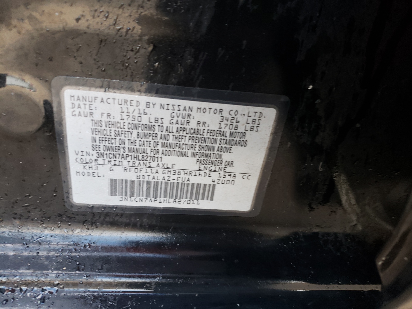 Photo 10 from auction – 2017 NISSAN VERSA S with VIN 3N1CN7AP1HL827011