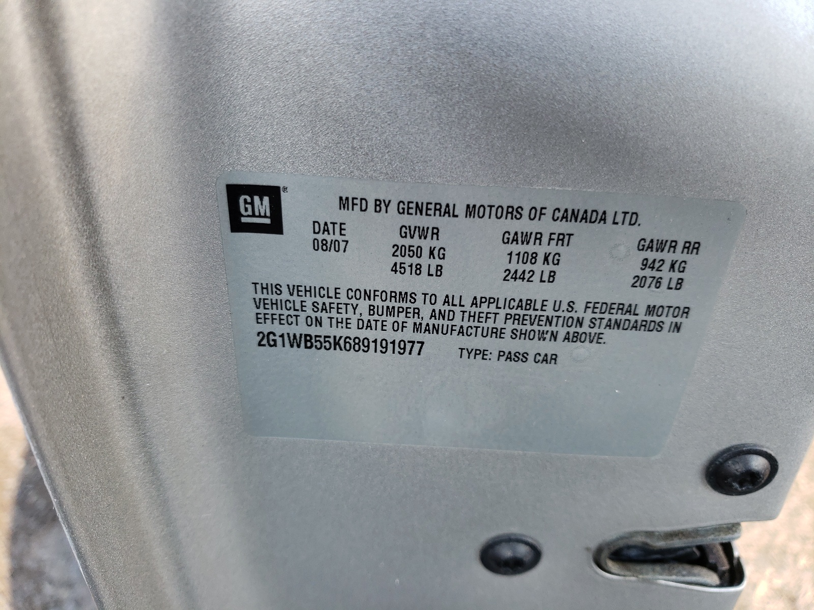 Photo 10 from auction – 2008 CHEVROLET IMPALA LS with VIN 2G1WB55K689191977