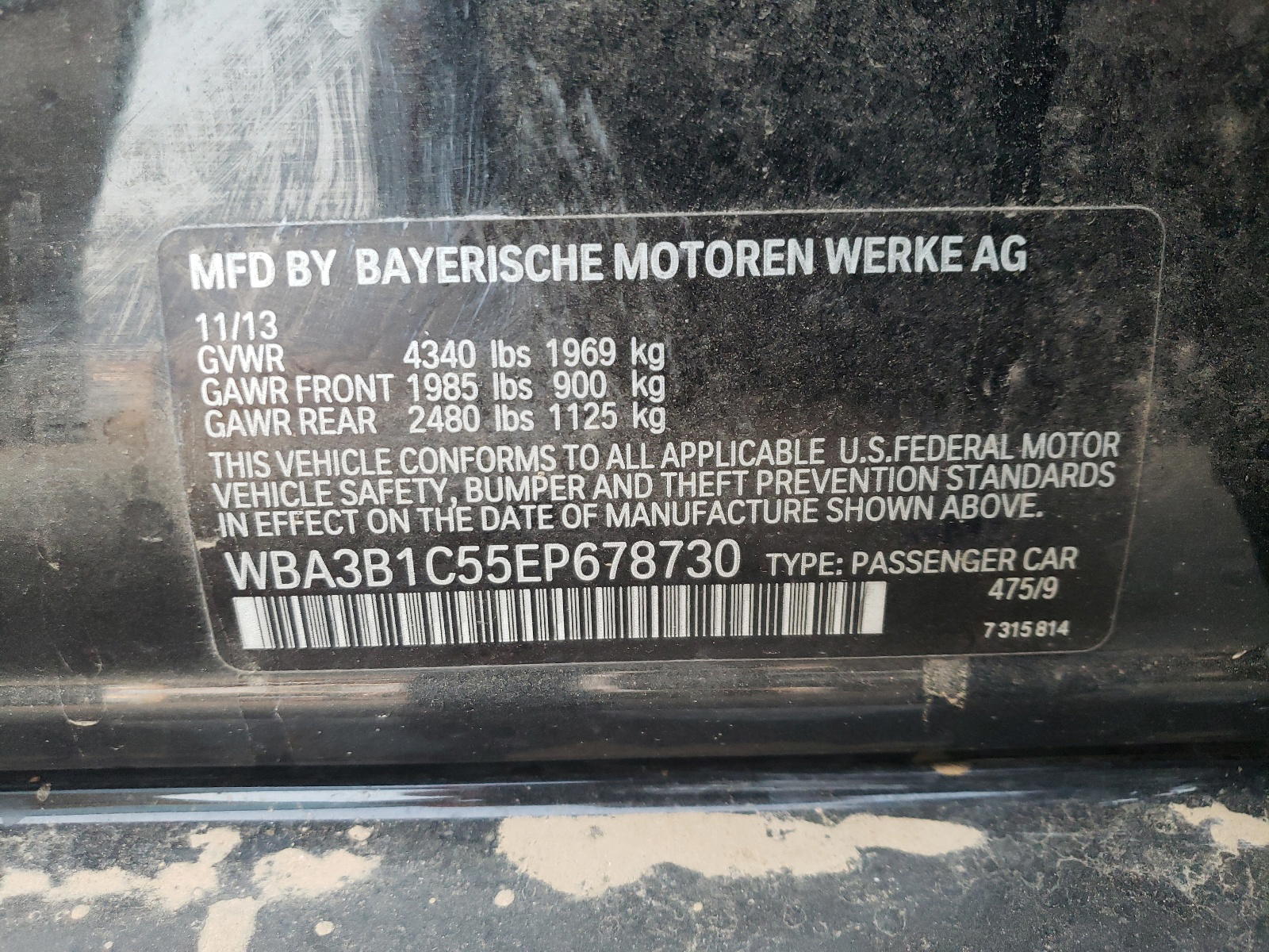 Photo 10 from auction – 2014 BMW 320 I with VIN WBA3B1C55EP678730