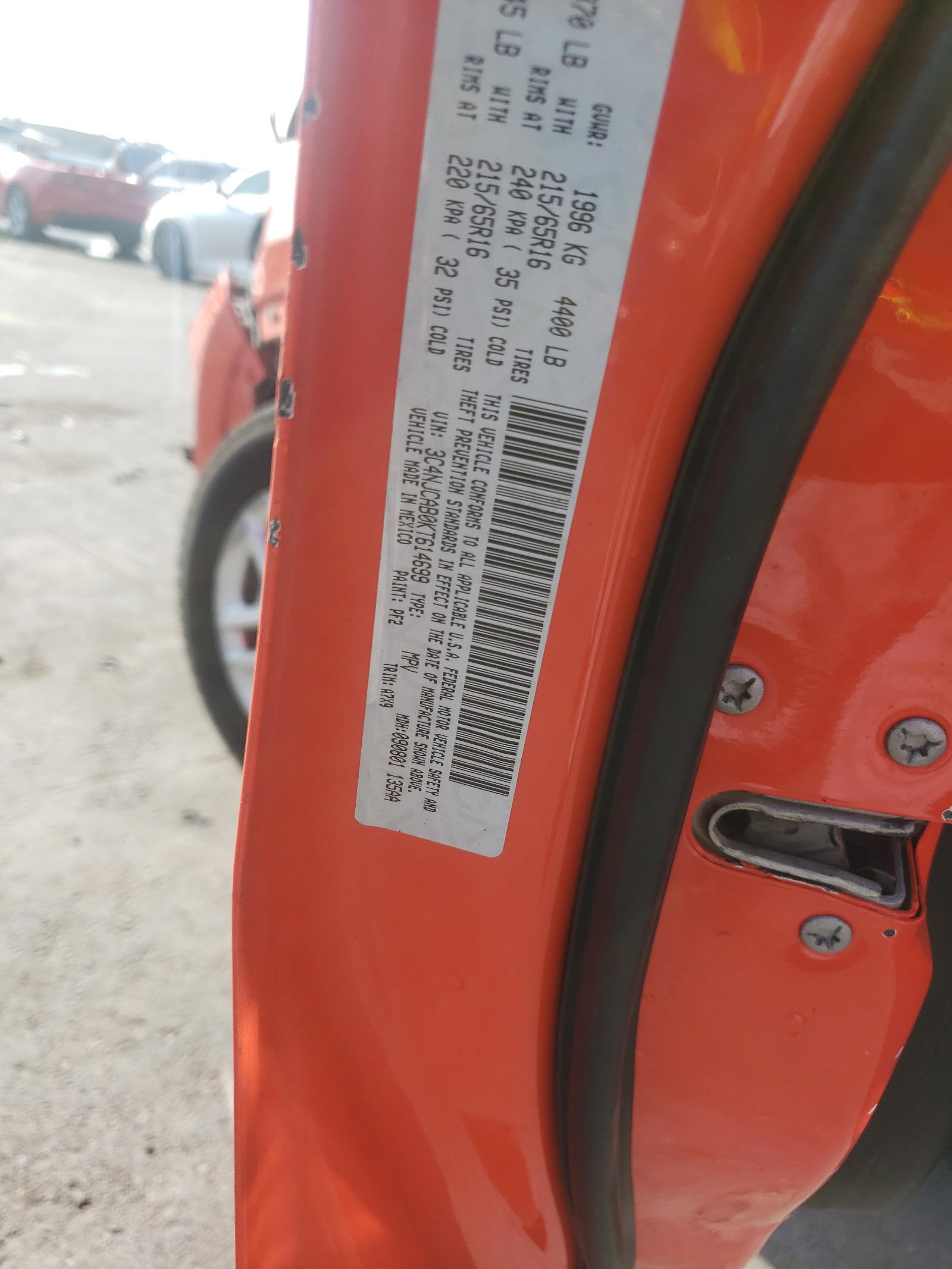 Photo 10 from auction – 2019 JEEP COMPASS SP with VIN 3C4NJCAB0KT614699