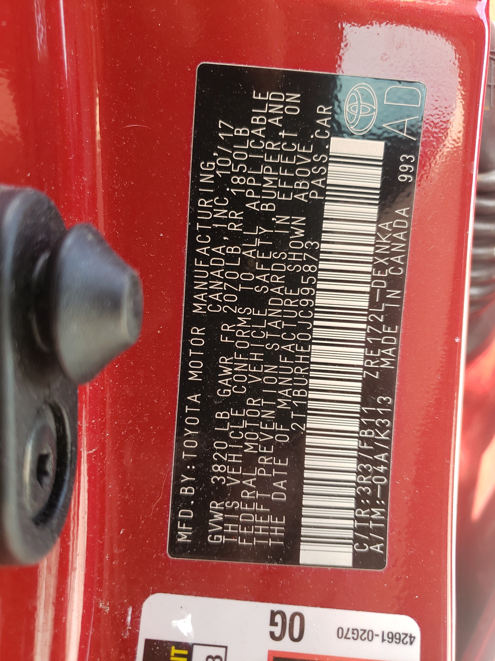 Photo 10 from auction – 2018 TOYOTA COROLLA L with VIN 2T1BURHE0JC995873
