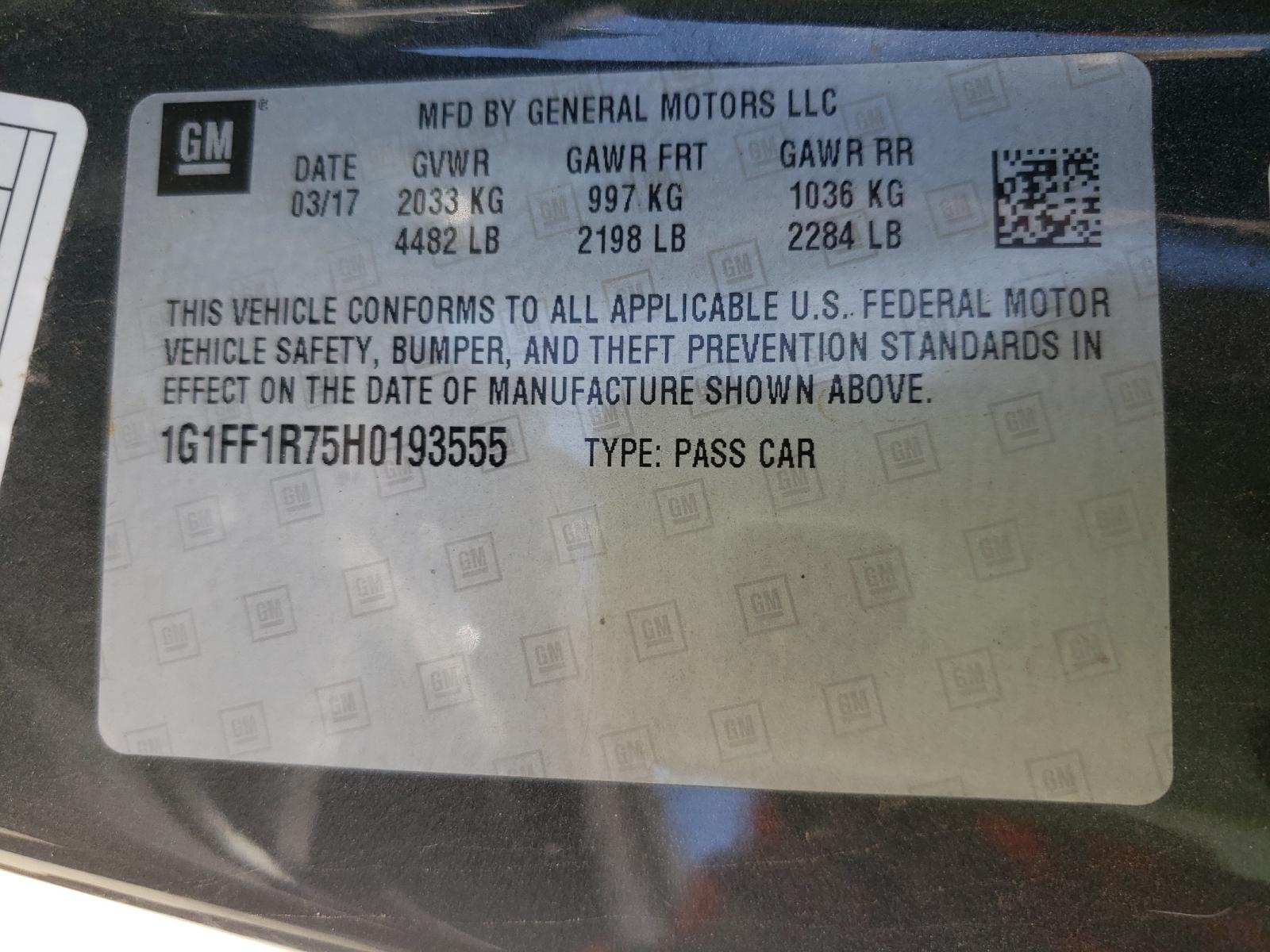 Photo 10 from auction – 2017 CHEVROLET CAMARO SS with VIN 1G1FF1R75H0193555