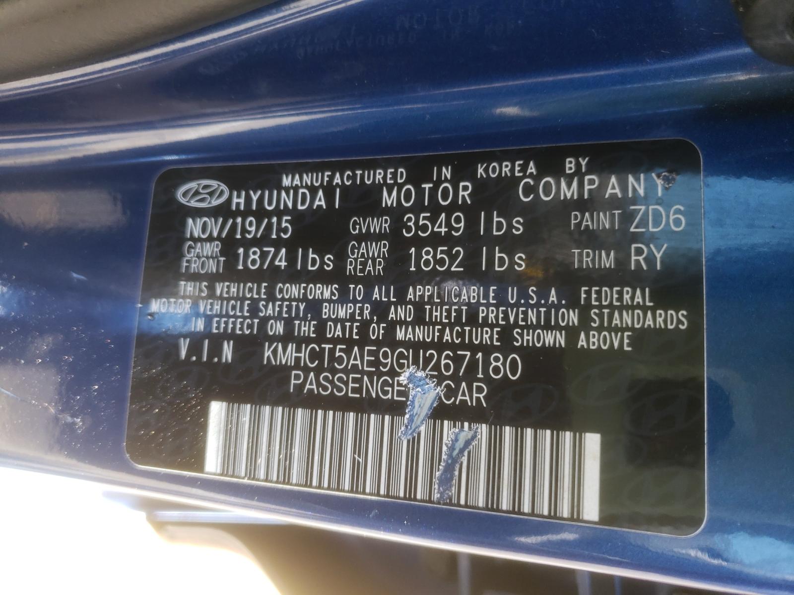 Photo 10 from auction – 2016 HYUNDAI ACCENT SE with VIN KMHCT5AE9GU267180