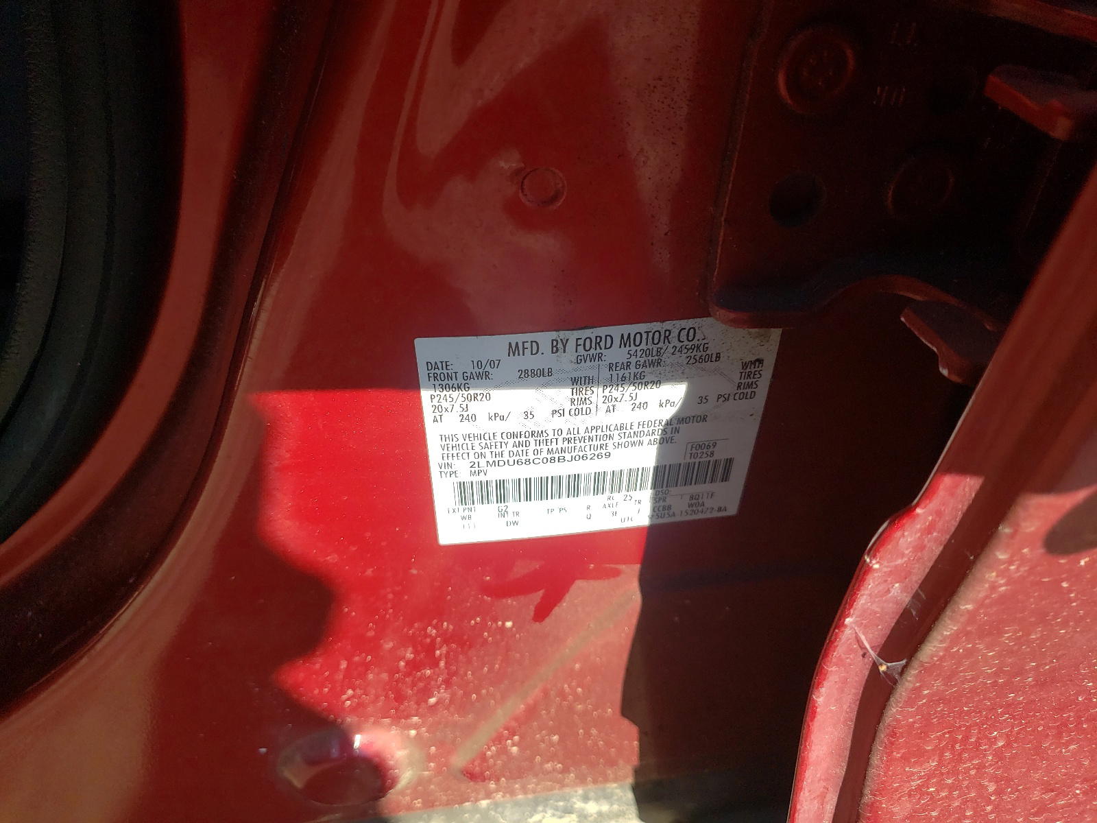Photo 10 from auction – 2008 LINCOLN MKX with VIN 2LMDU68C08BJ06269