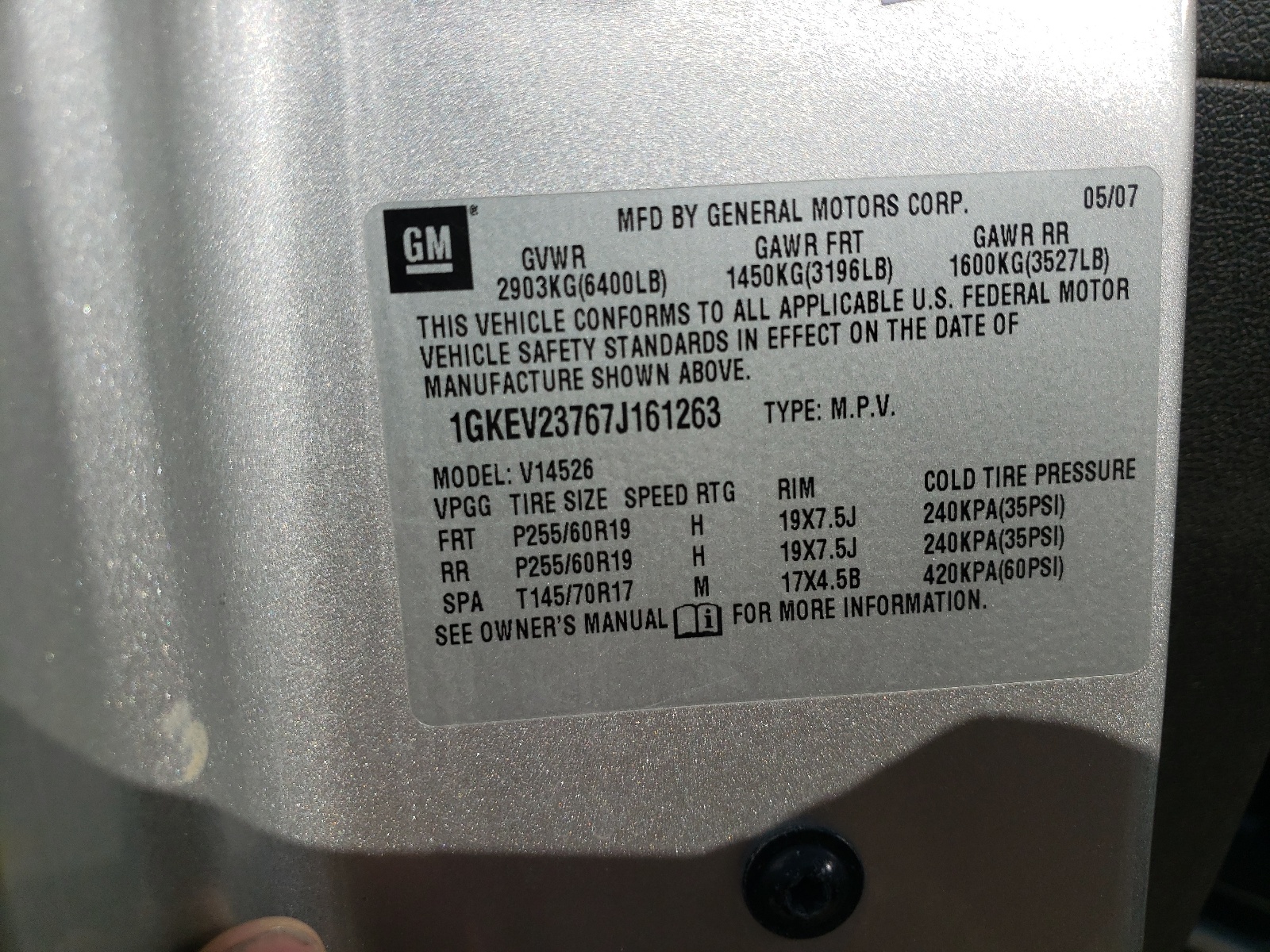 Photo 10 from auction – 2007 GMC ACADIA SLT with VIN 1GKEV23767J161263