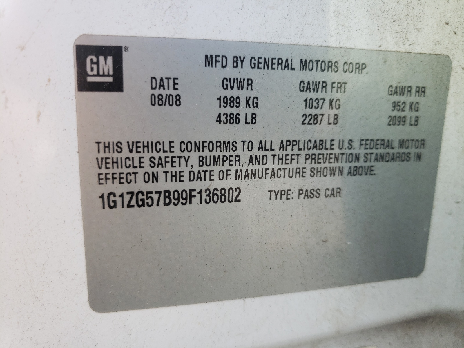 Photo 10 from auction – 2009 CHEVROLET MALIBU LS with VIN 1G1ZG57B99F136802