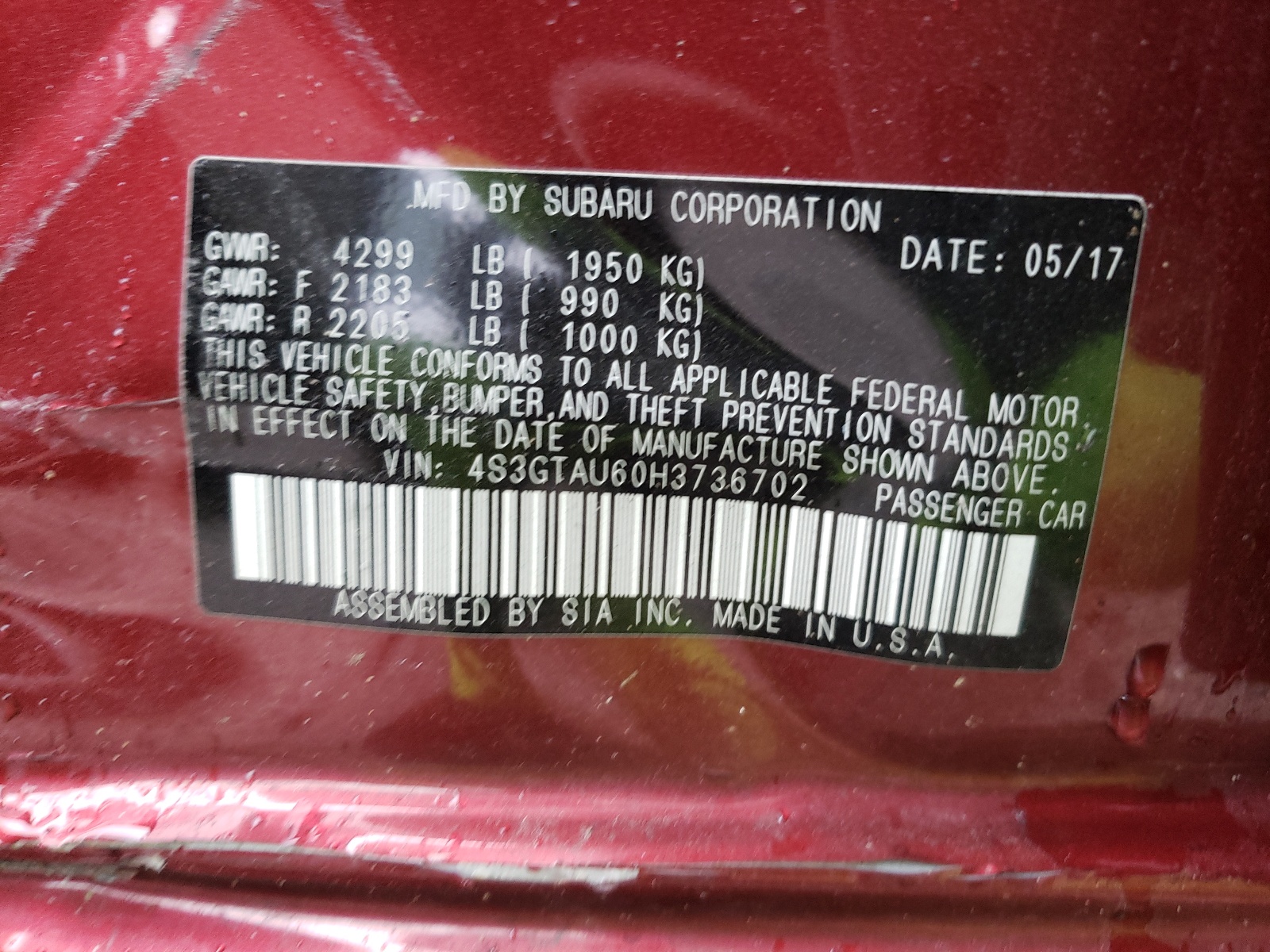 Photo 10 from auction – 2017 SUBARU IMPREZA LI with VIN 4S3GTAU60H3736702