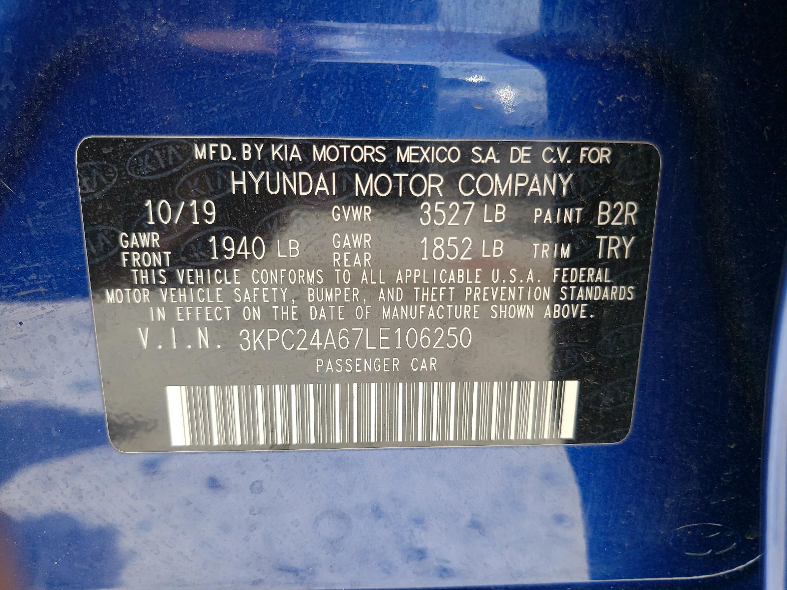 Photo 10 from auction – 2020 HYUNDAI ACCENT SE with VIN 3KPC24A67LE106250