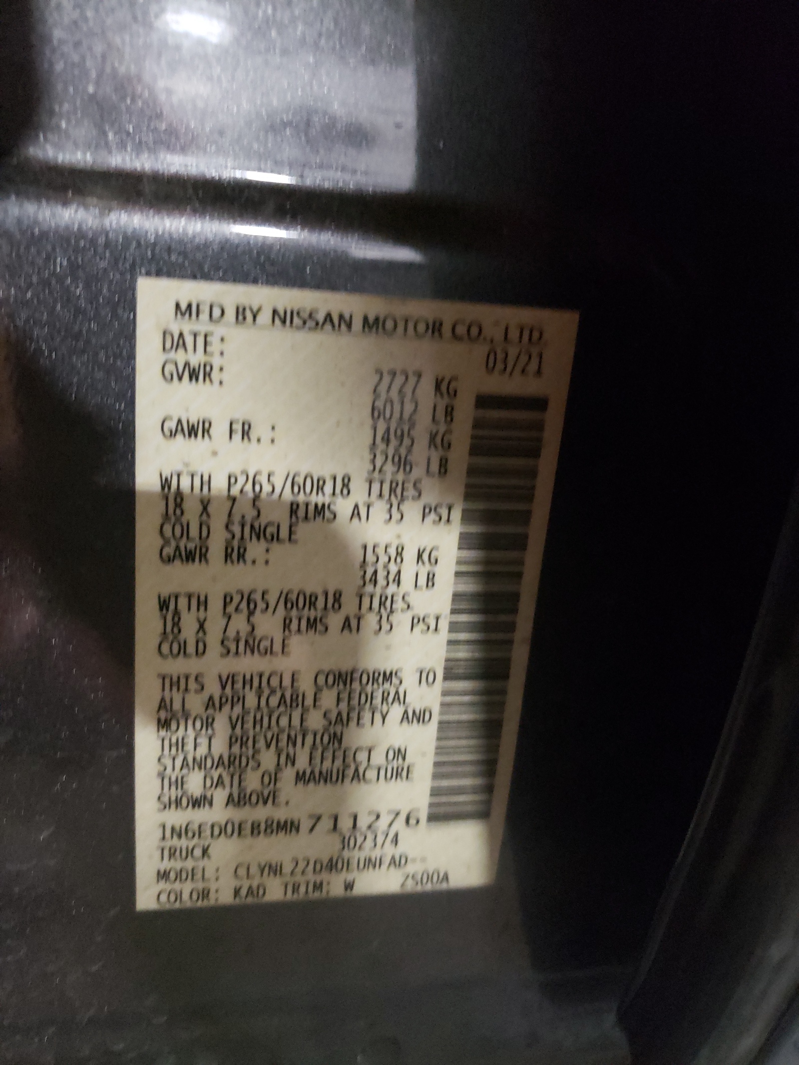 Photo 10 from auction – 2021 NISSAN FRONTIER S with VIN 1N6ED0EB8MN711276