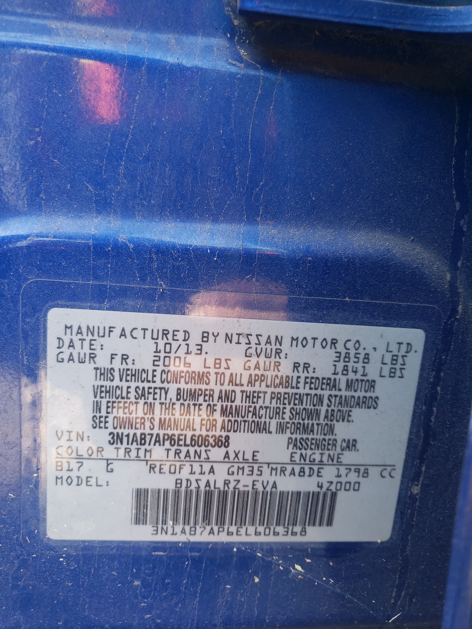 Photo 10 from auction – 2014 NISSAN SENTRA S with VIN 3N1AB7AP6EL606368
