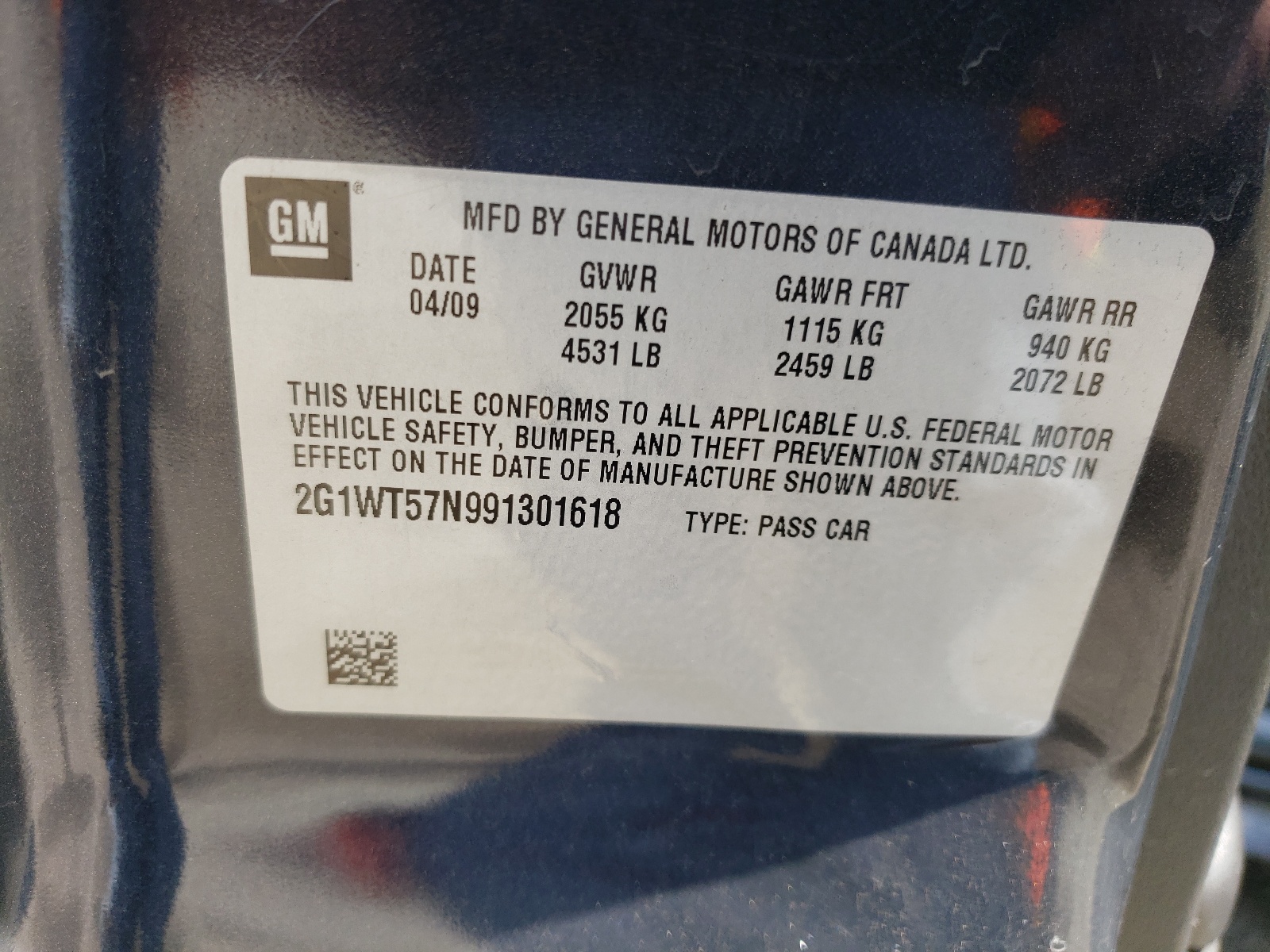 Photo 10 from auction – 2009 CHEVROLET IMPALA 1LT with VIN 2G1WT57N991301618