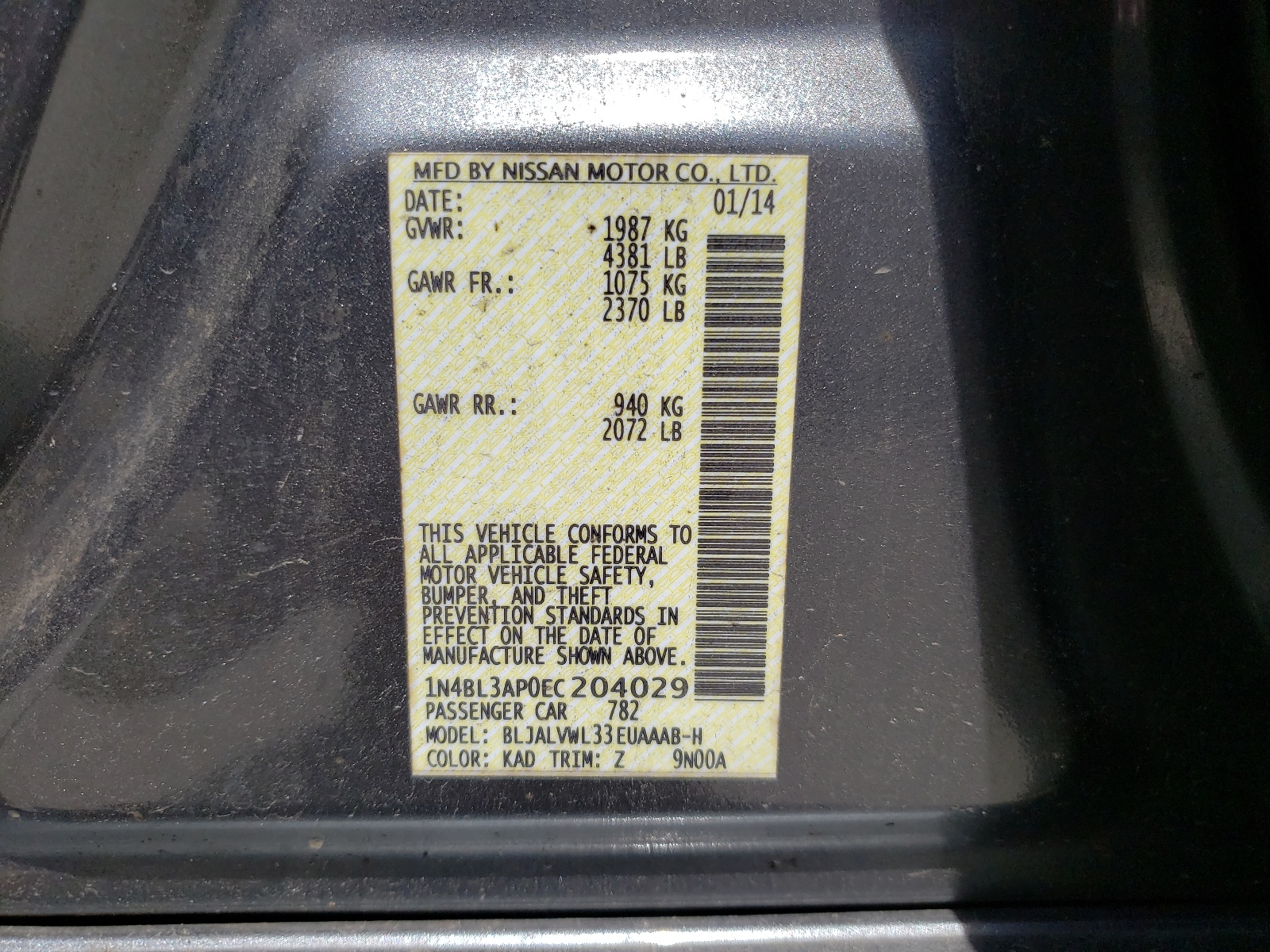 Zdjęcie 10 z aukcji – 2014 NISSAN ALTIMA 3.5 z VIN 1N4BL3AP0EC204029