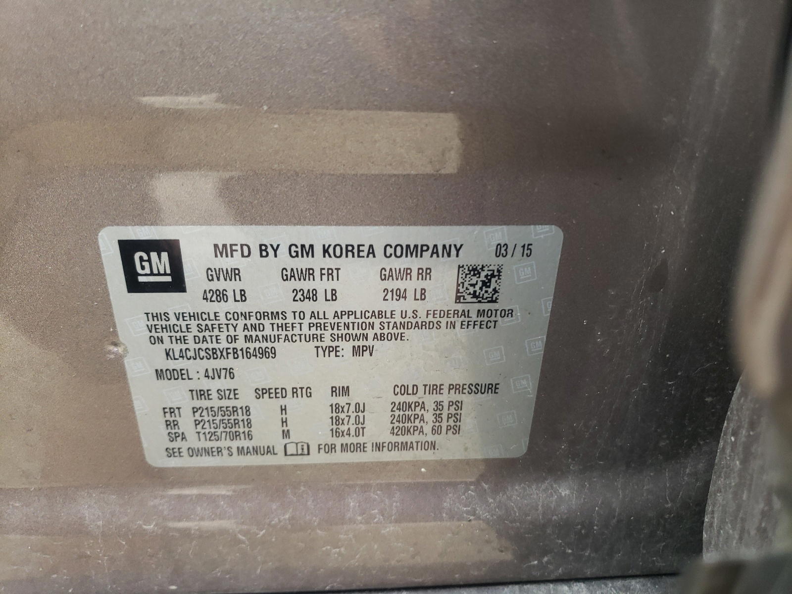 Photo 10 from auction – 2015 BUICK ENCORE with VIN KL4CJCSBXFB164969