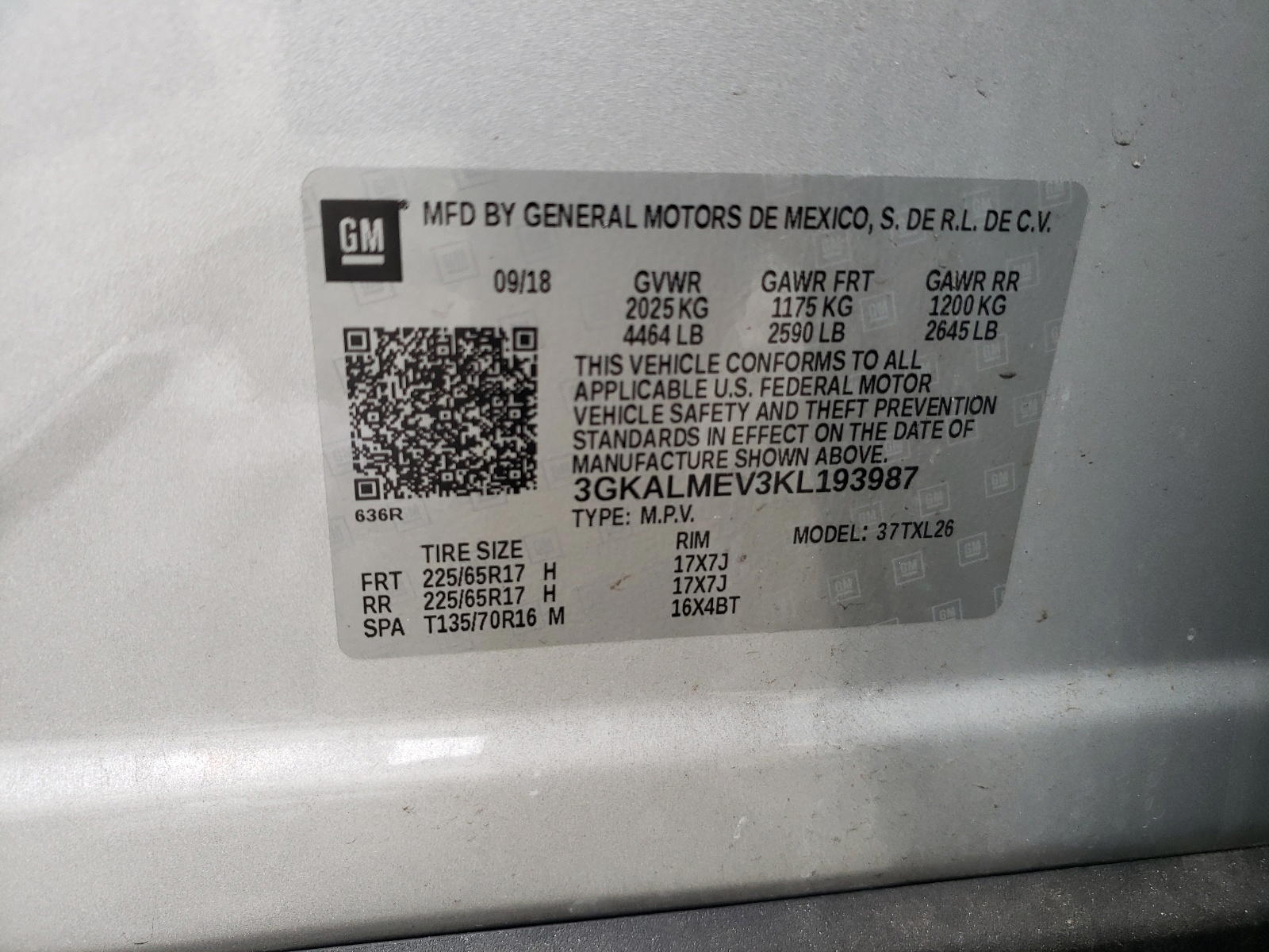 Photo 10 from auction – 2019 GMC TERRAIN SL with VIN 3GKALMEV3KL193987