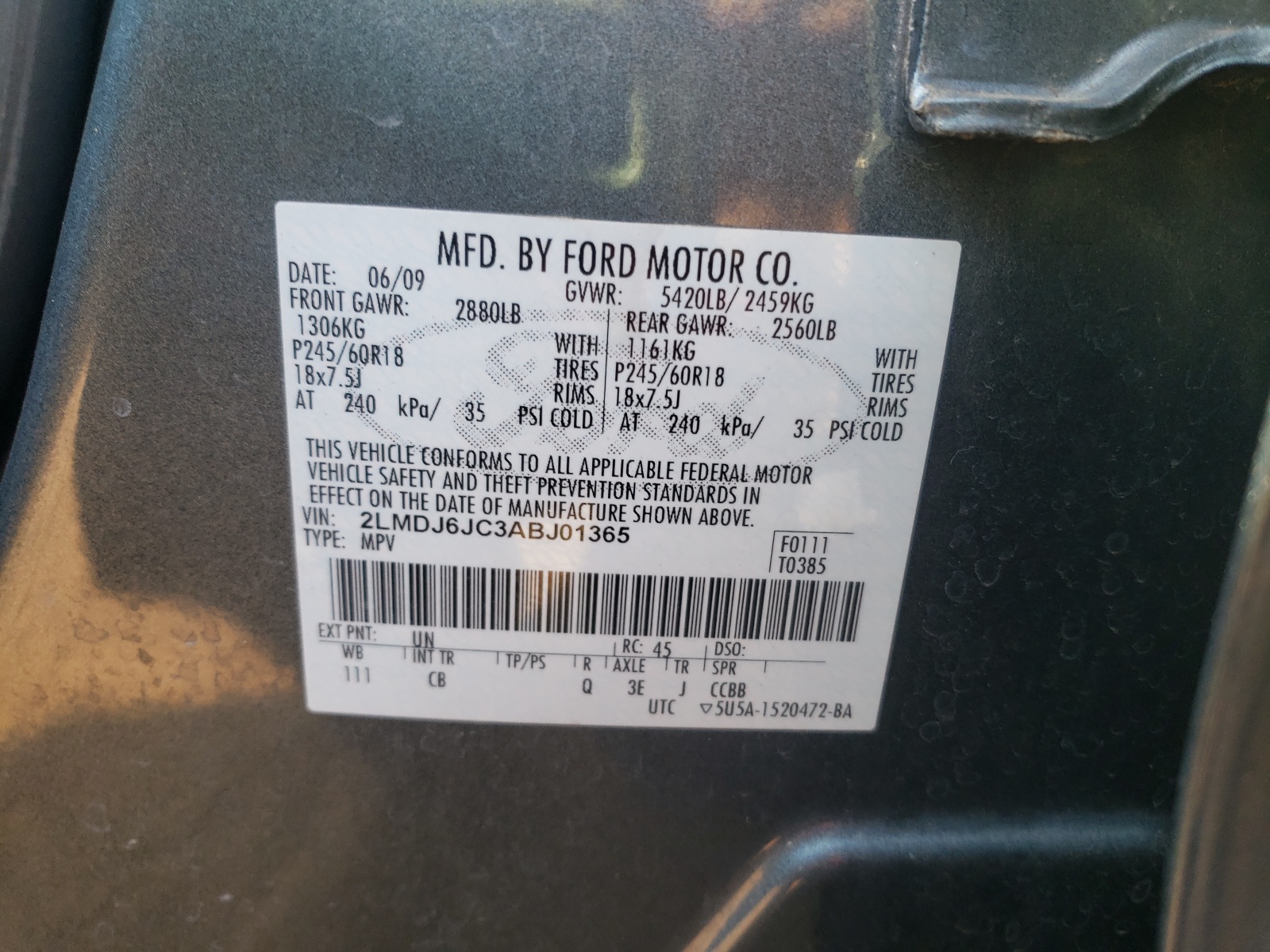 Zdjęcie 10 z aukcji – 2010 LINCOLN MKX z VIN 2LMDJ6JC3ABJ01365