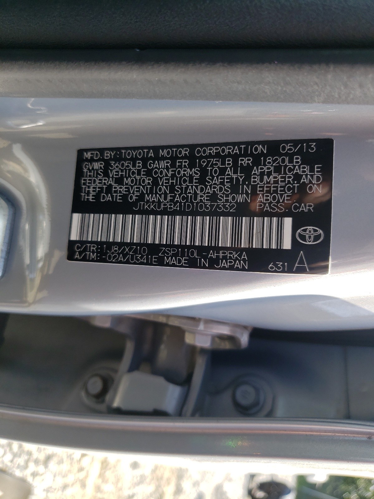 Photo 10 from auction – 2013 TOYOTA SCION XD with VIN JTKKUPB41D1037332