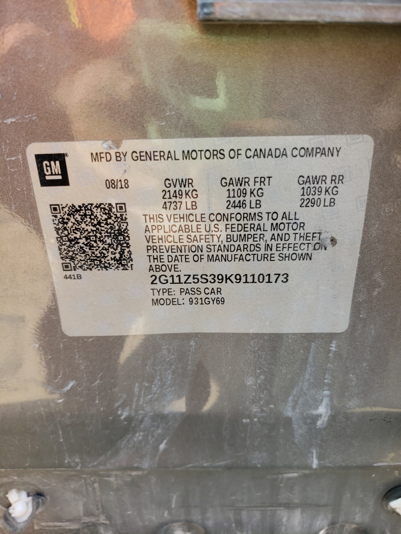 Photo 10 from auction – 2019 CHEVROLET IMPALA with VIN 2G11Z5S39K9110173