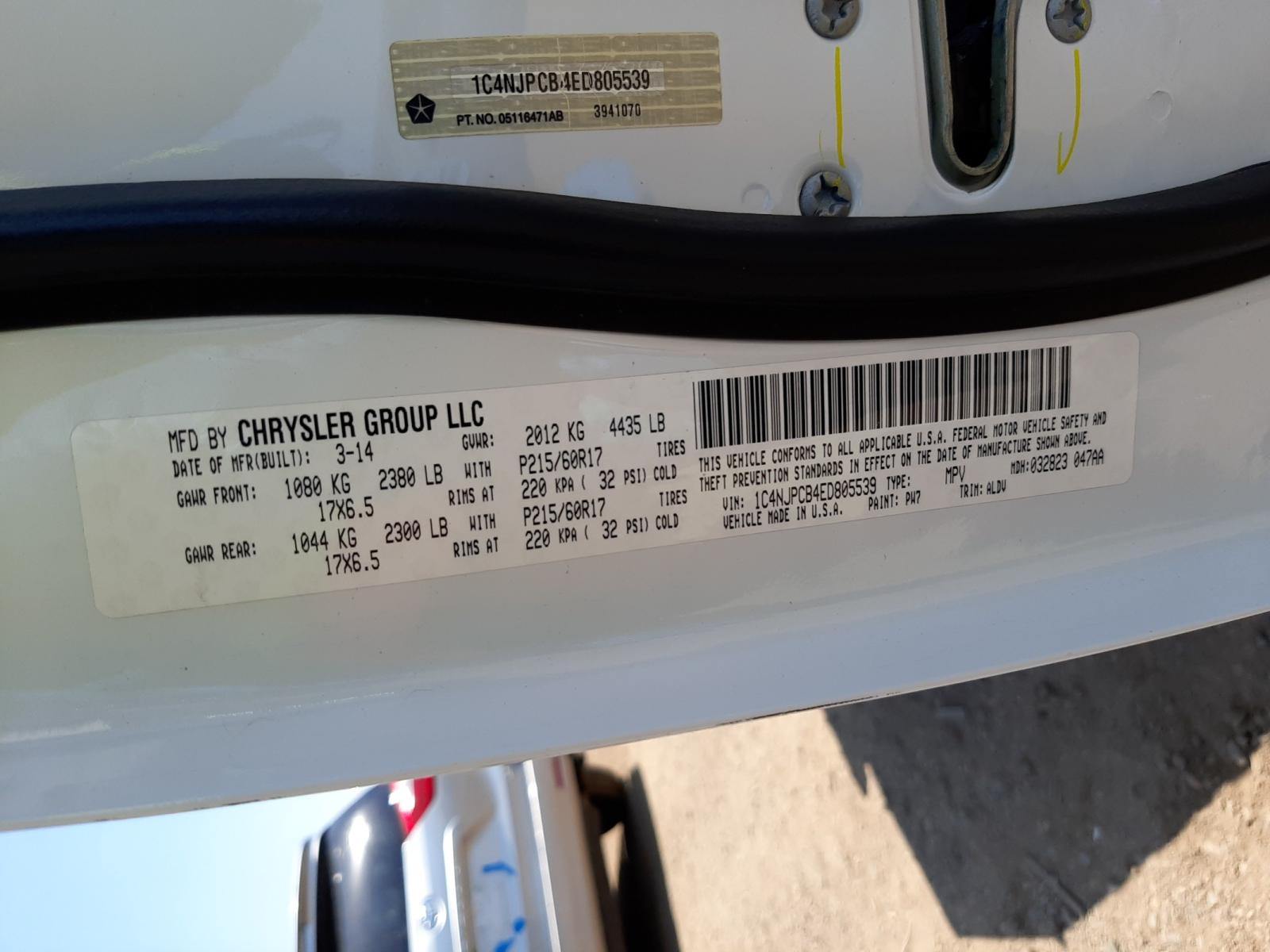 Photo 10 from auction – 2014 JEEP PATRIOT LI with VIN 1C4NJPCB4ED805539